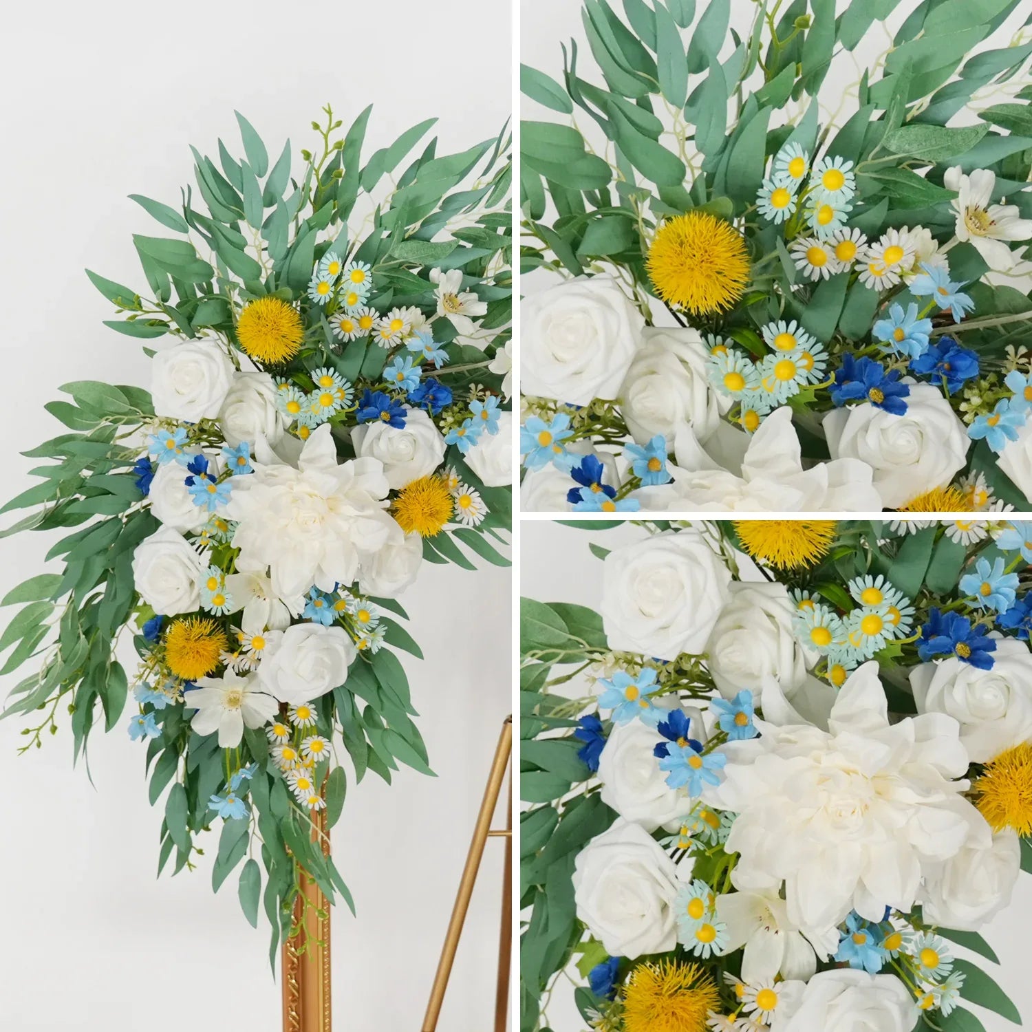 Uflower Rose Green White Flower Willow Leaf Wedding Welcome Flower Floral Decor SET80076 - Uflower