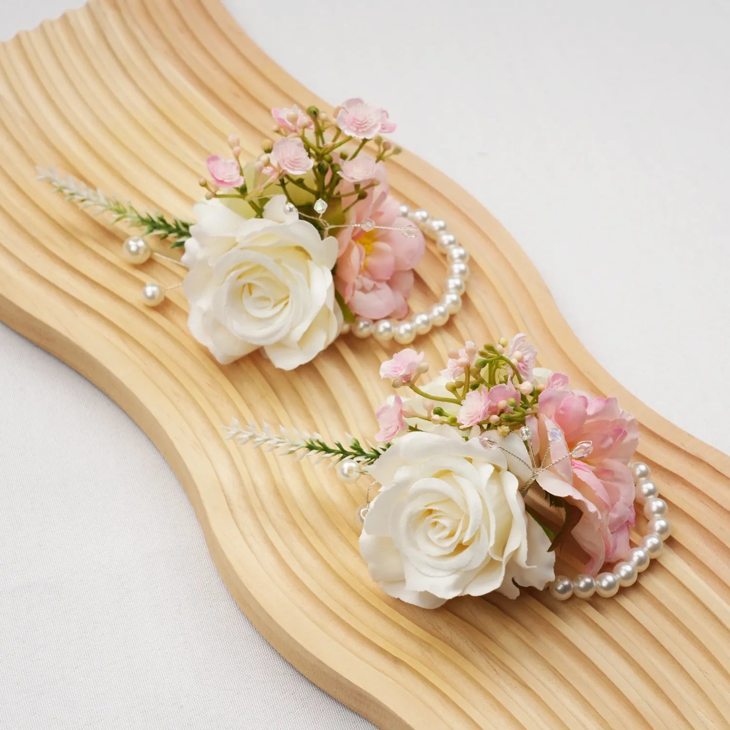 Uflower Pink White Series Bride Bouquet Wrist Corsage Groom Boutonniere Wedding Event Supplies SET80080-09