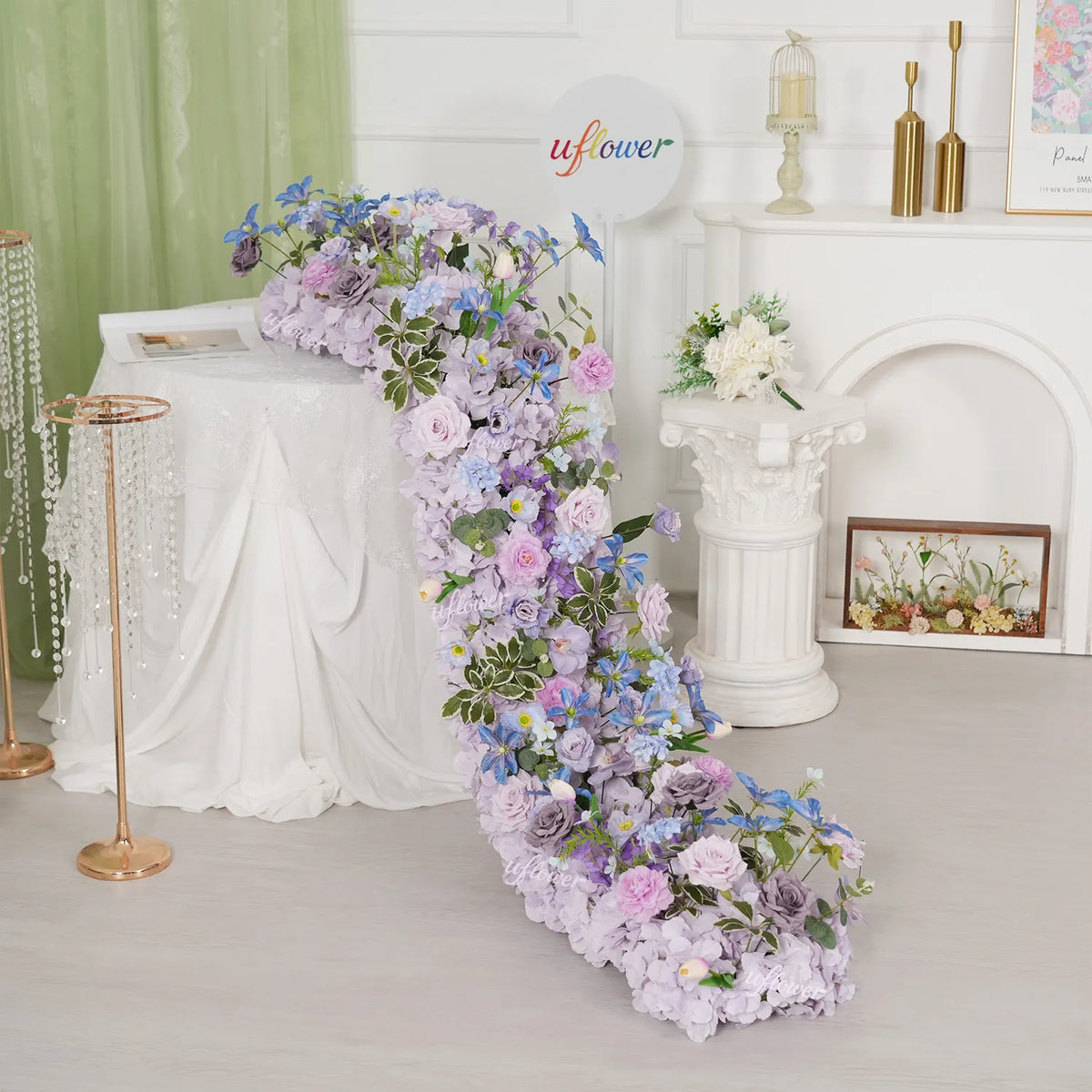 Uflower Purple Floral Row Wedding & Party Table Runner Decor MC80312-01