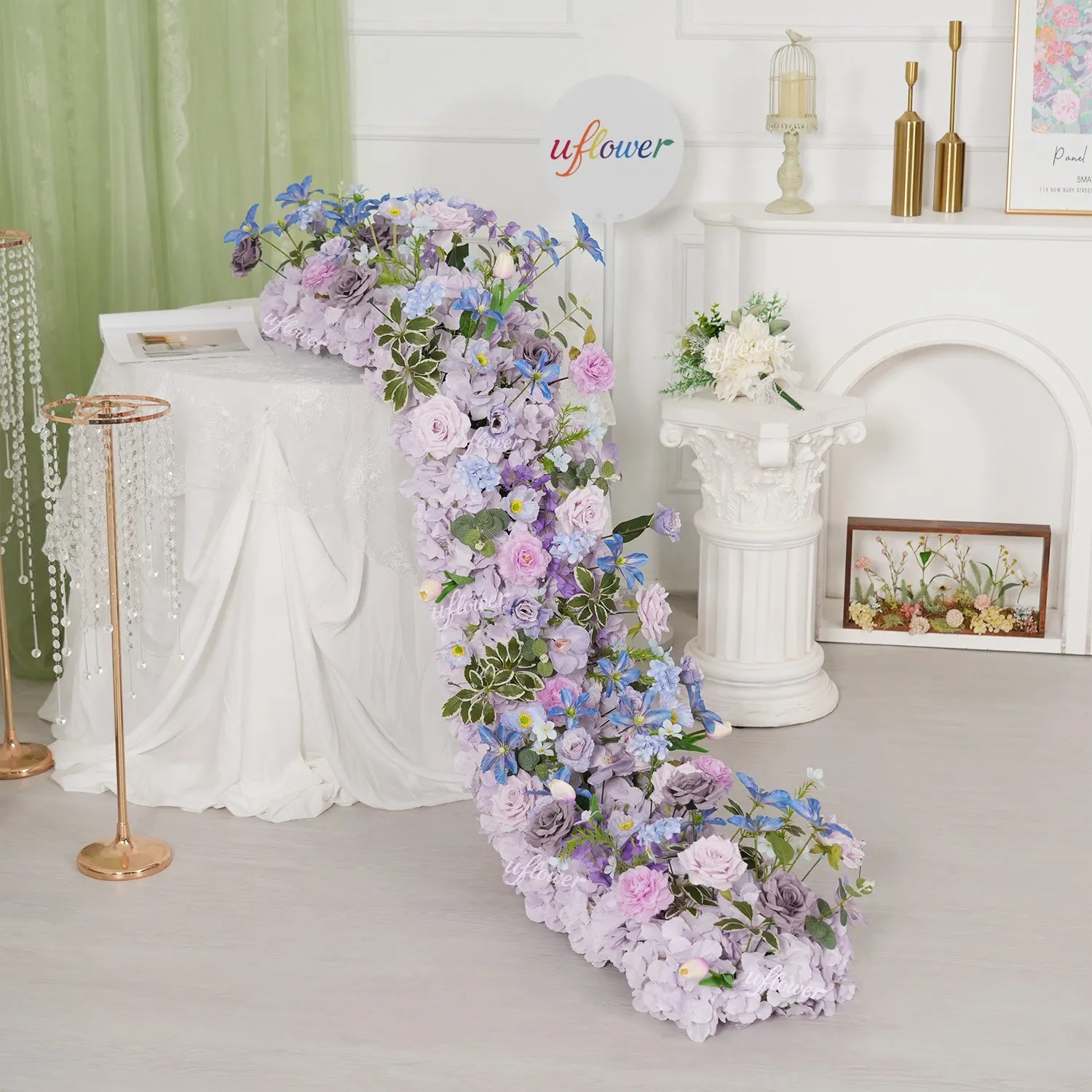 Uflower Purple Floral Row Wedding & Party Table Runner Decor MC80312-01