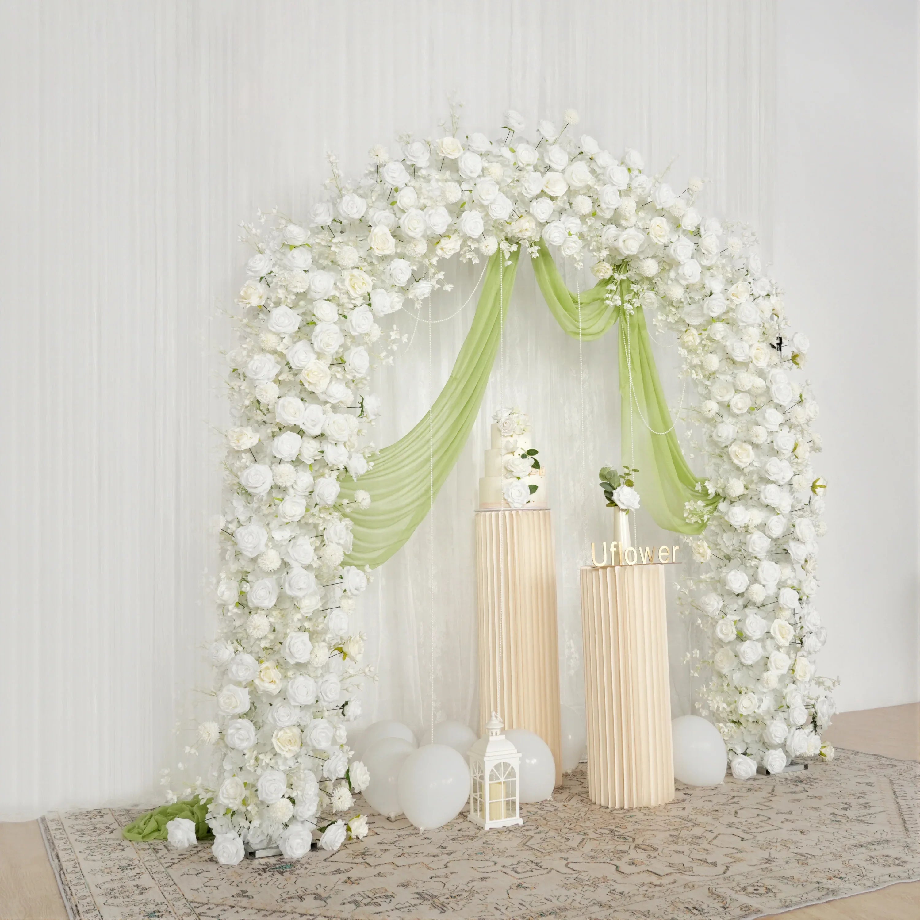 Uflower White Rose Floral Door Arch Wedding Party Backdrop Decoration SET80124 - Uflower