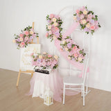 Uflower Artificial Pink Purple Rose Green Leaf Flower Row Wedding KT Backdrop Decor MC80139-01 - Uflower
