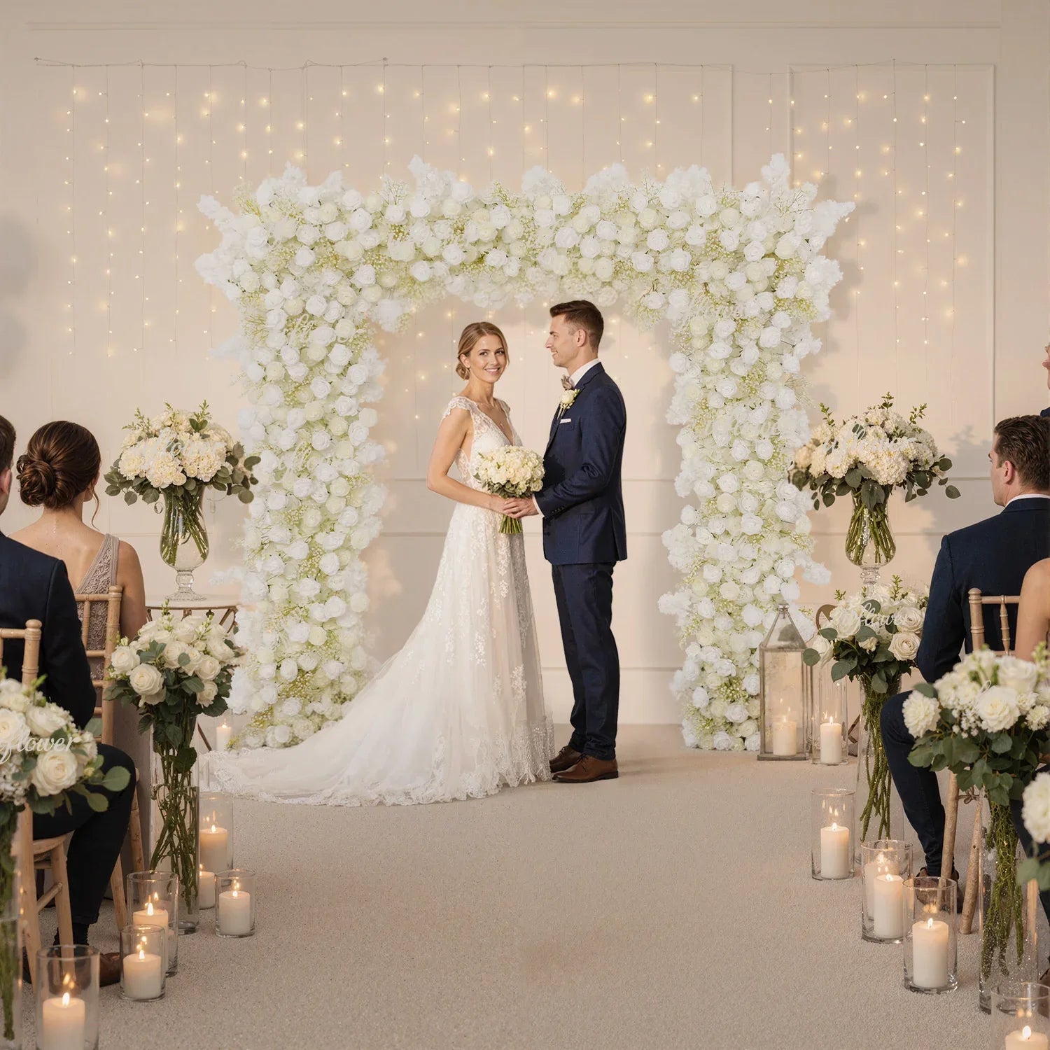 Uflower White Baby breath Rose Wedding Backdrop Arch Decor SET80064-01 - Uflower