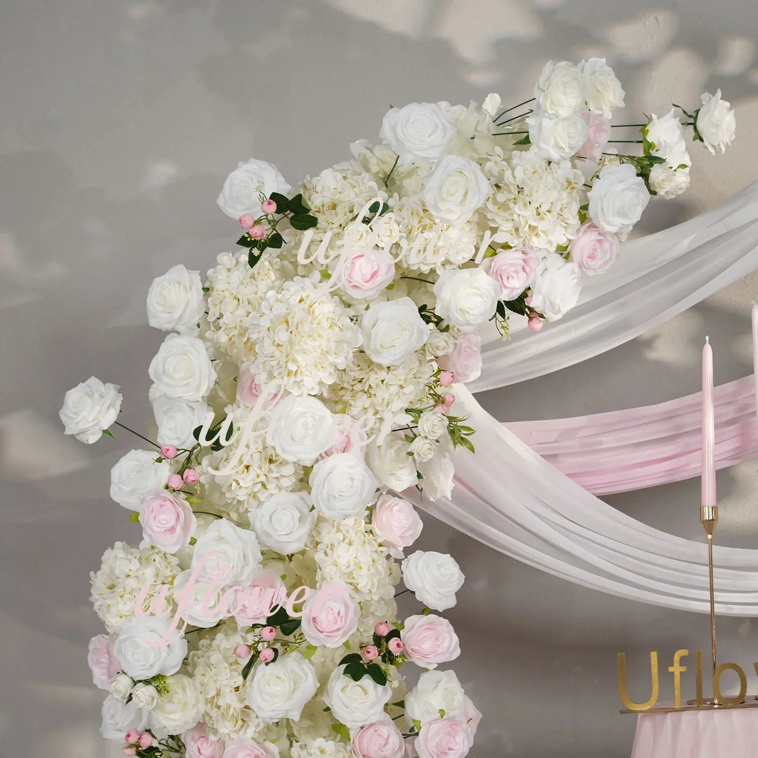 Uflower Pink White Rose Floral Horn Arch Wedding Party Backdrop Decor SET80143 - Uflower