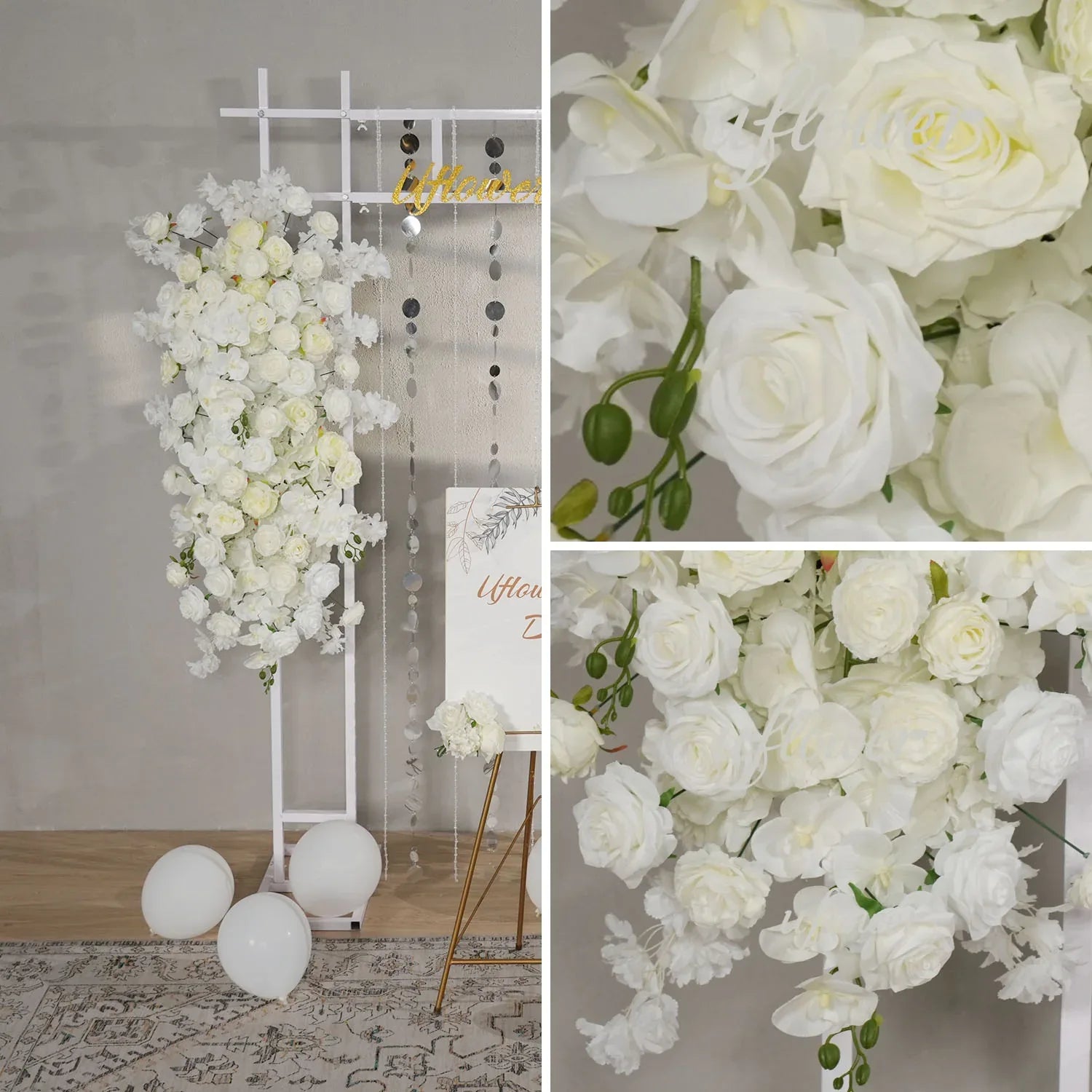 Uflower Artificial White Wedding KT Backdrop Flower Row Decor SET80129 - Uflower