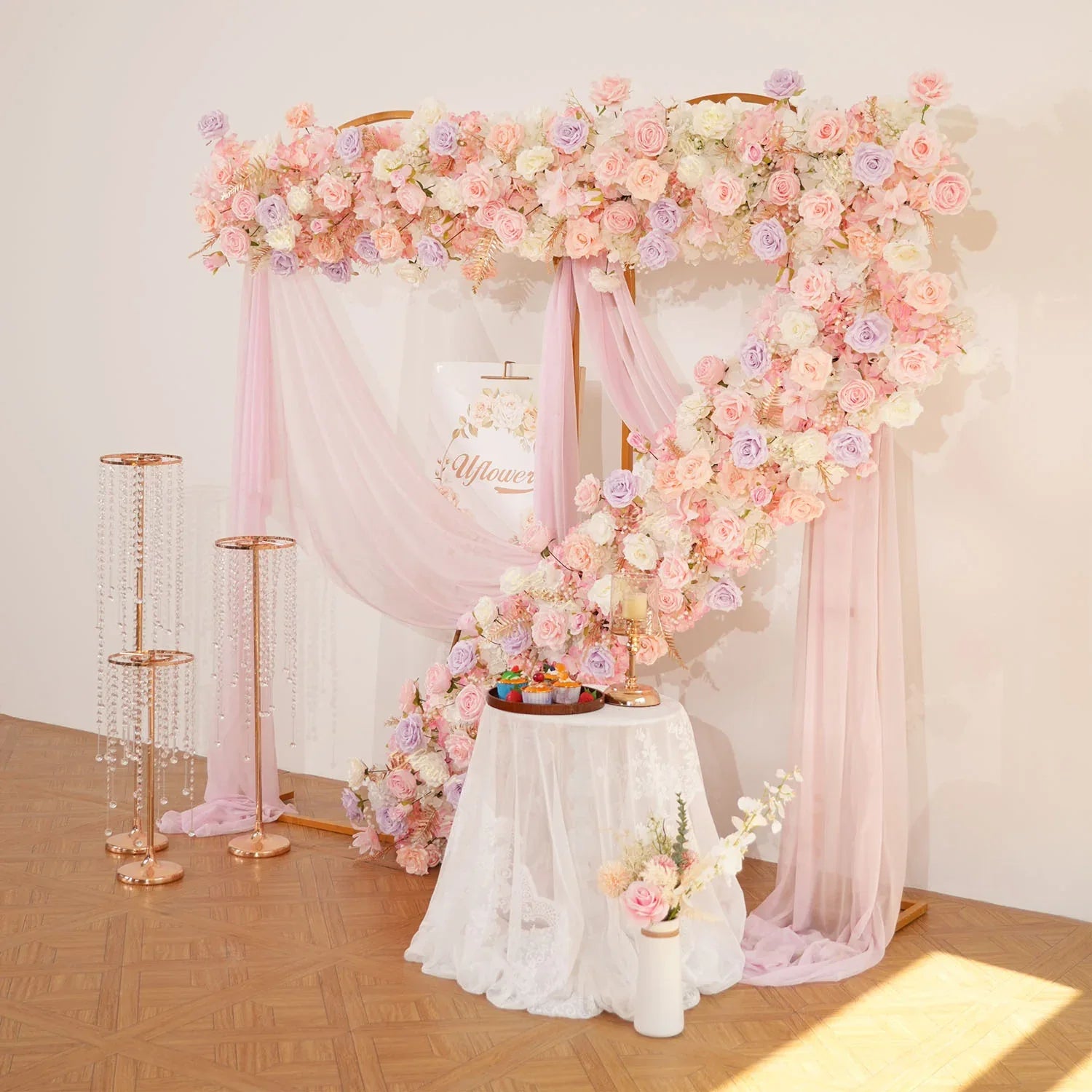 Uflower Pink Purple Rose Floral Door Arch Wedding Party Backdrop Decoration MC80127 - Uflower