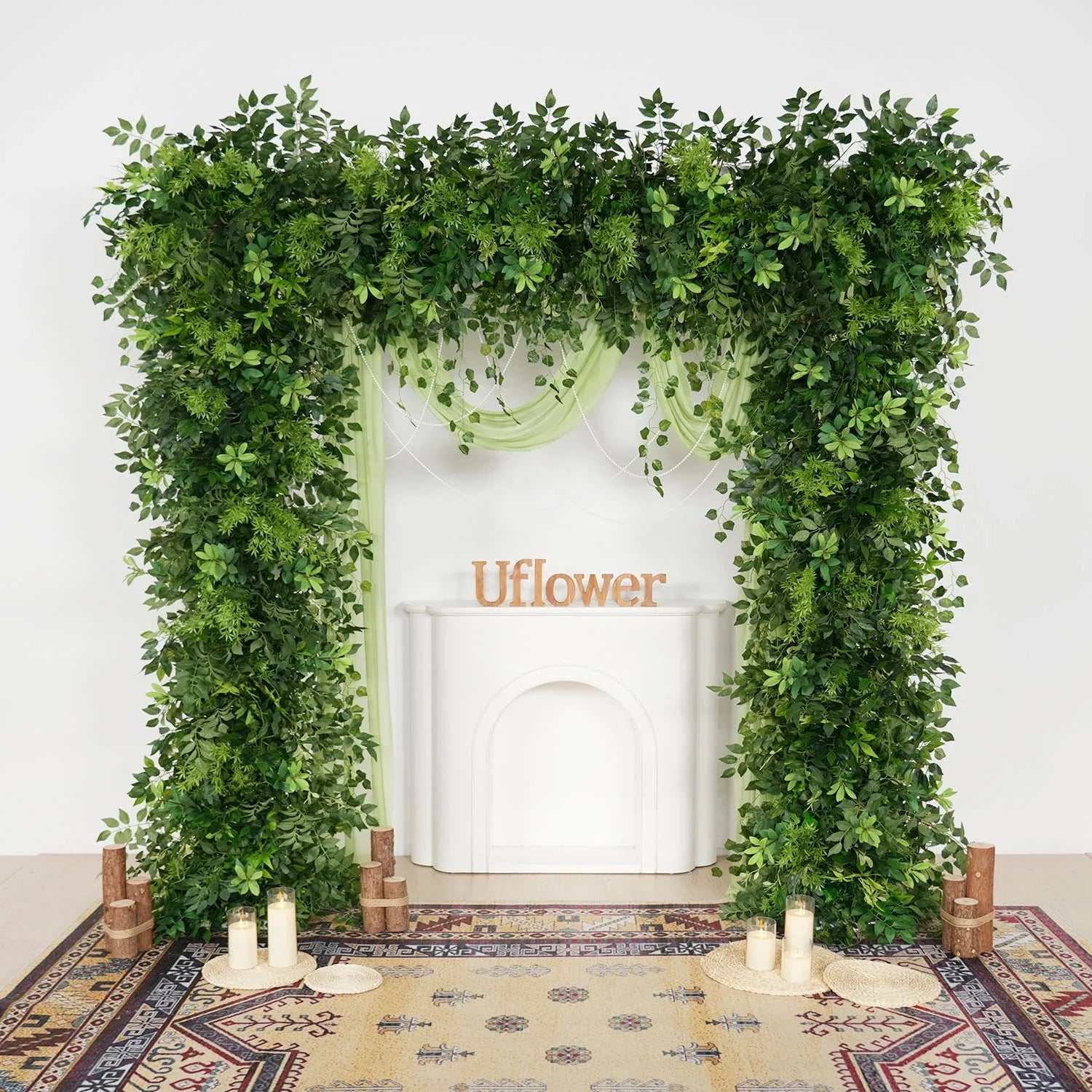 Uflower Green Series Wedding Backdrop Arch Decor Floral Arrangement SET80110 - Uflower