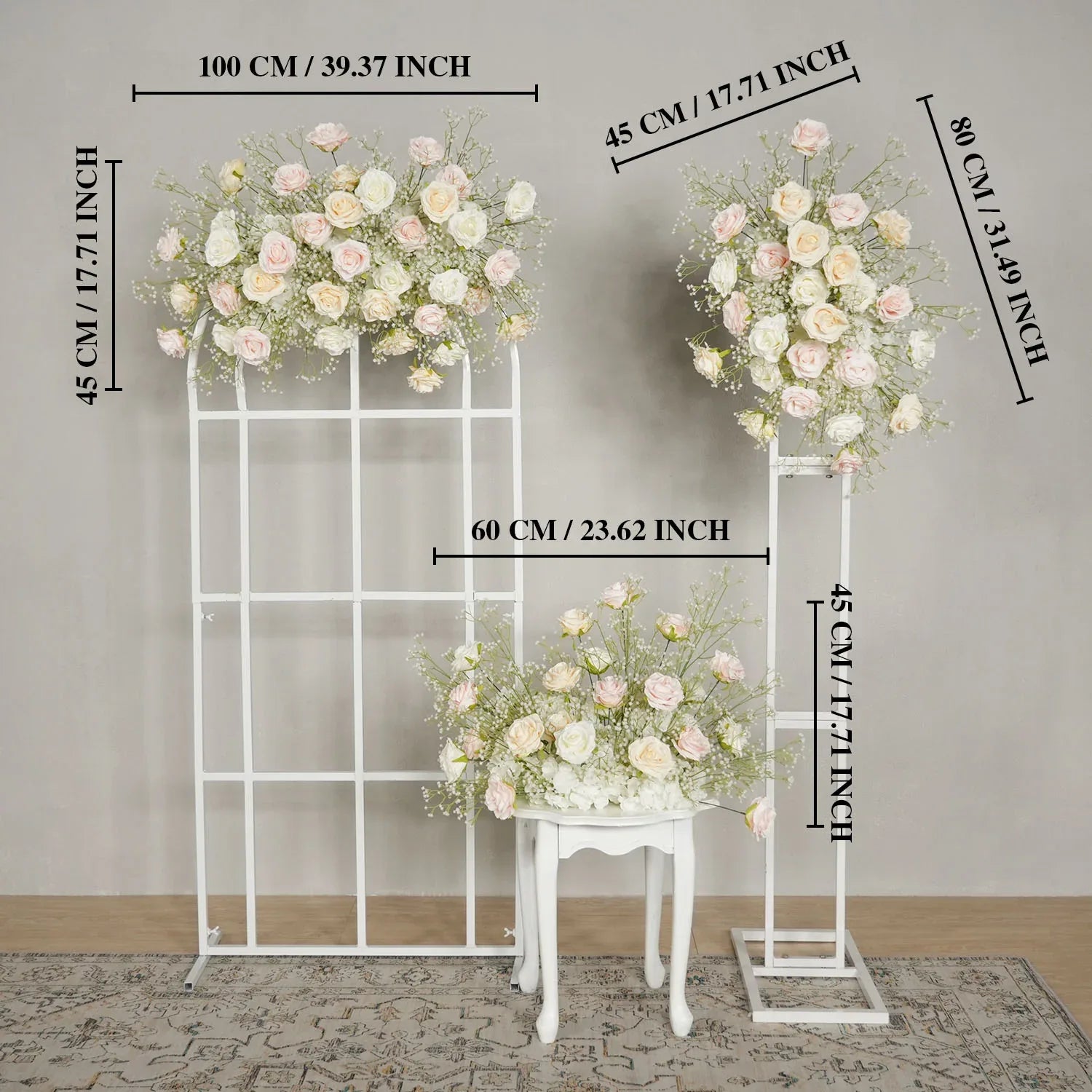 Uflower Champagne White Babysbreath Rose Arrangement Wedding KT Backdrop Decor SET80131 - Uflower