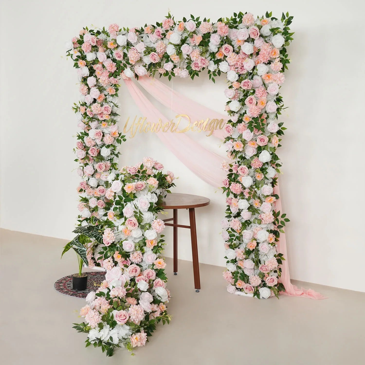 Uflower Pink White Rose Floral Square Arch Wedding Party Backdrop Decoration SET80117-01 - Uflower
