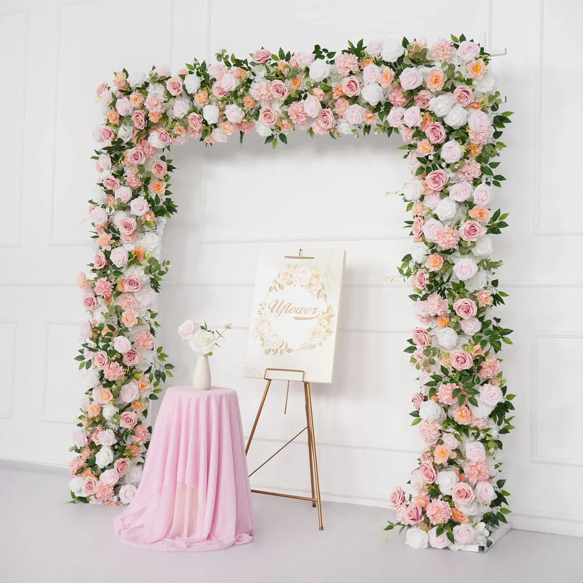 Uflower White Pink Rose Floral Square Arch Wedding Party Backdrop Decoration SET80117 - Uflower