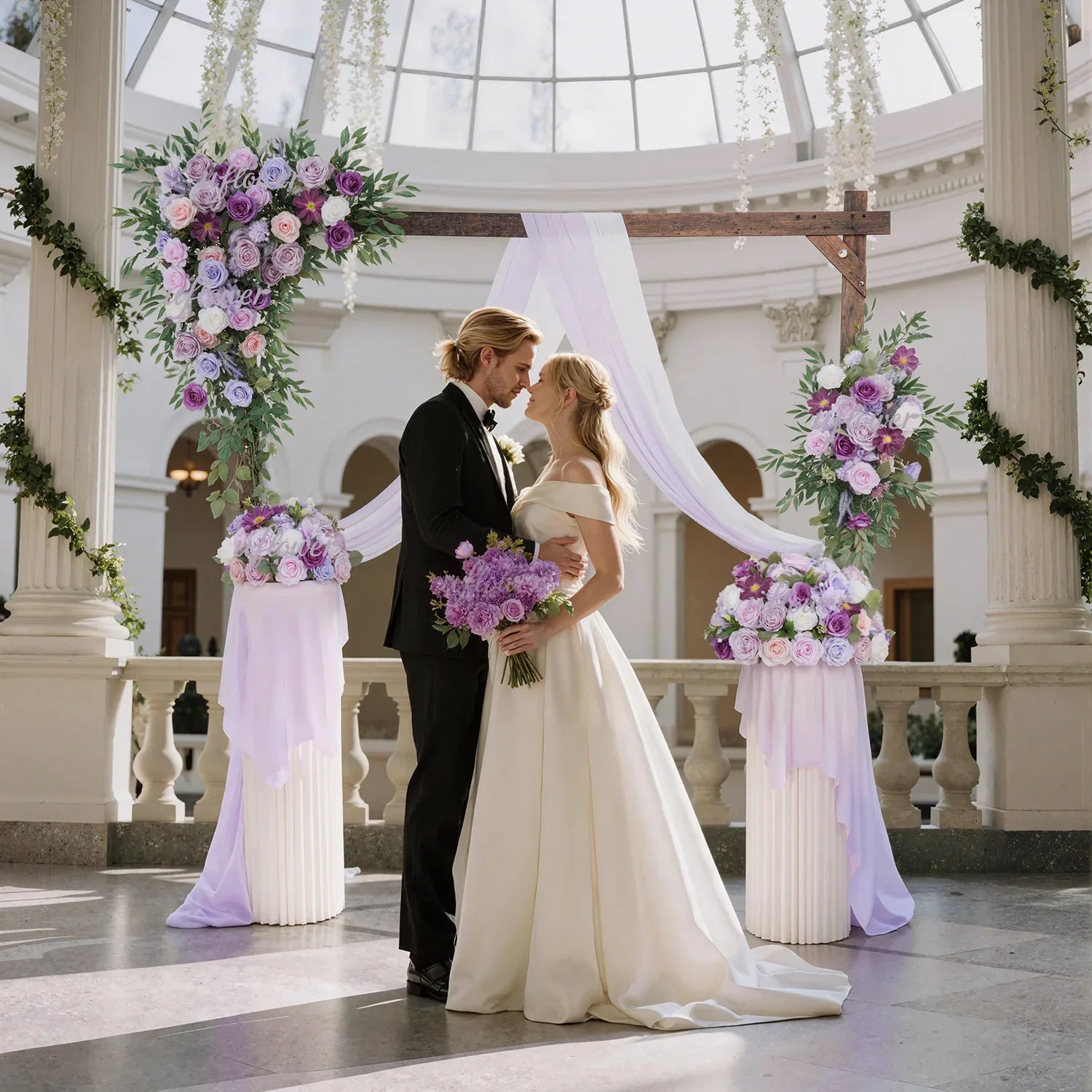 Uflower Purple Green Hanging Artificial Flower Corner Floral SET80038 - Uflower