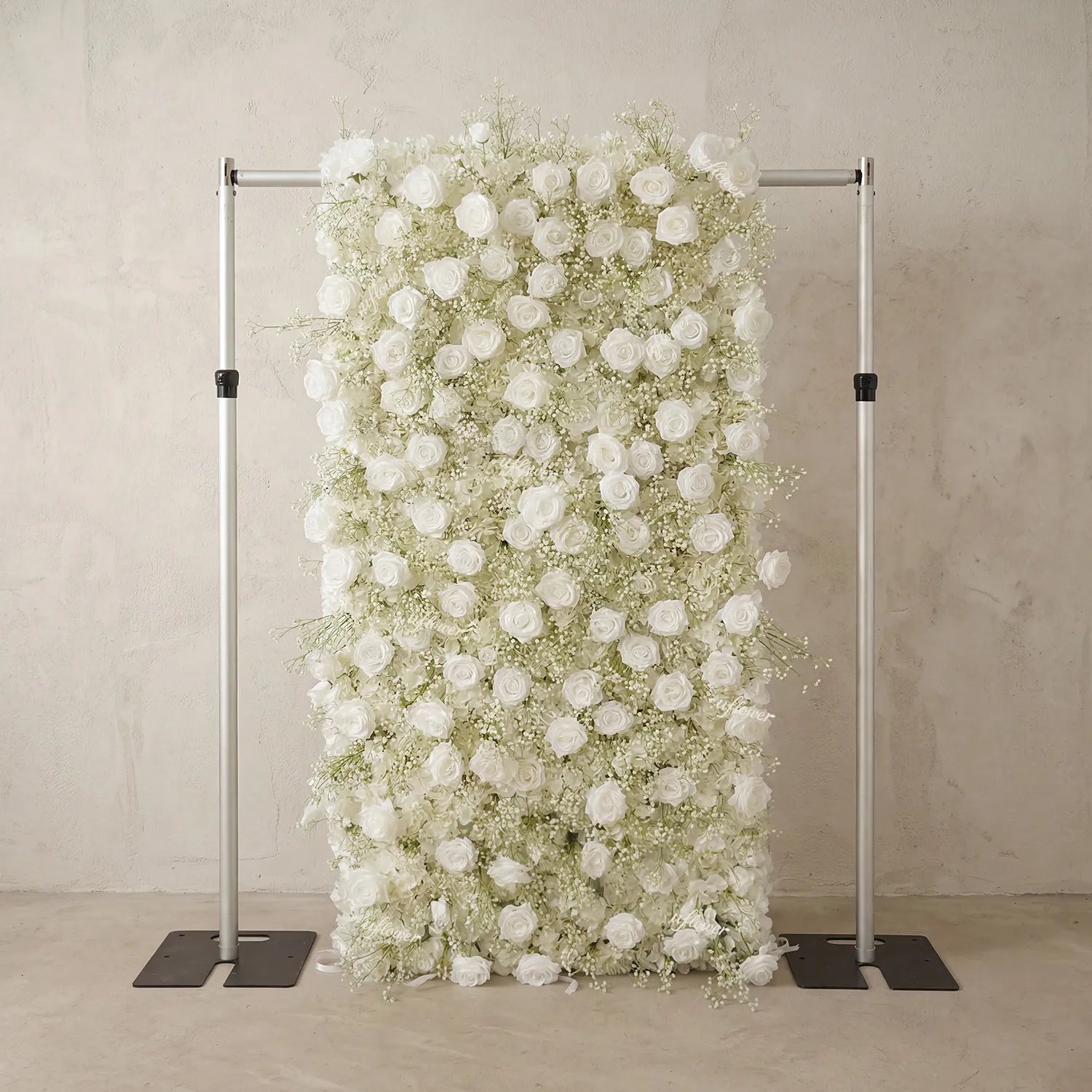 Uflower White Rose Baby's Breath Flower Wall Wedding Party Proposal Decor SET80226