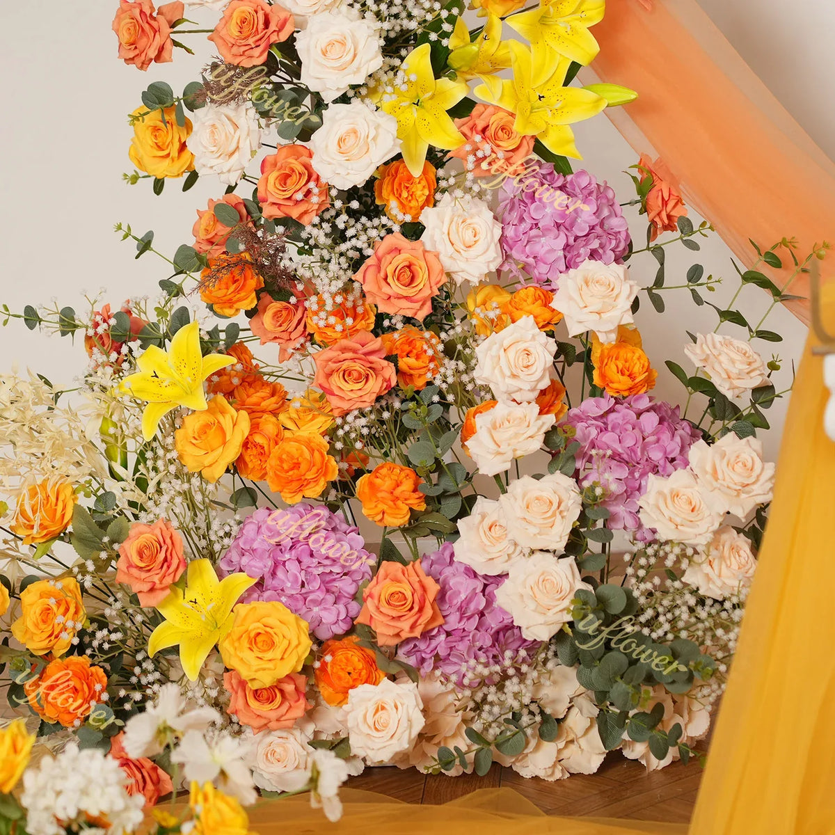 Uflower Orange Yellow Flower Horn Arch Wedding Party Birthday Backdrop Decor SET80139 - Uflower