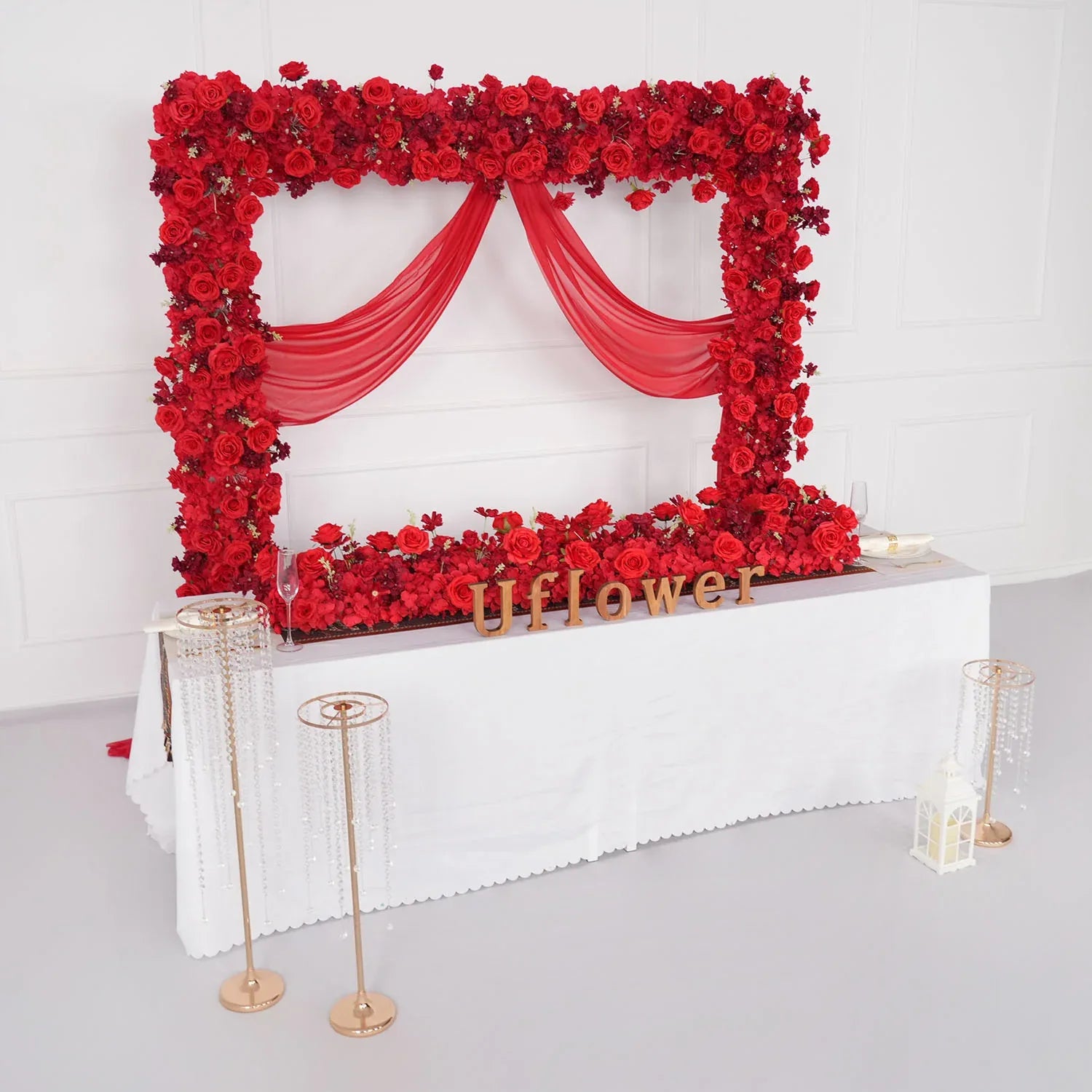 Uflower Red Rose Floral Square Arch Wedding Party Backdrop Decoration MC80126 - Uflower