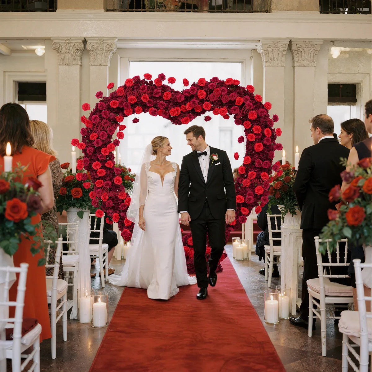 2*2m Rose Red Flower Wall Wedding Decor SET80045-01 - Uflower