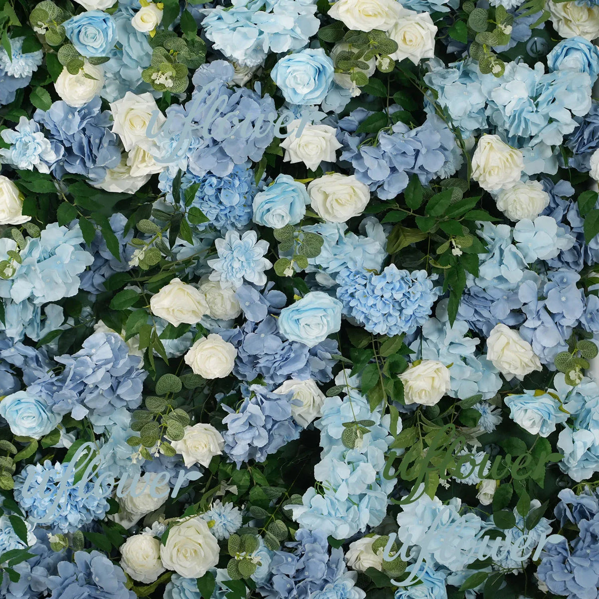 Uflower Blue White Flower Wall Floral Backdrop Wedding Party Proposal Decor SET80144 - Uflower