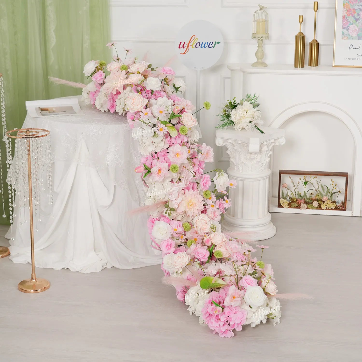 Uflower Light Pink Floral Row Wedding & Party Table Runner Decor MC80311-01