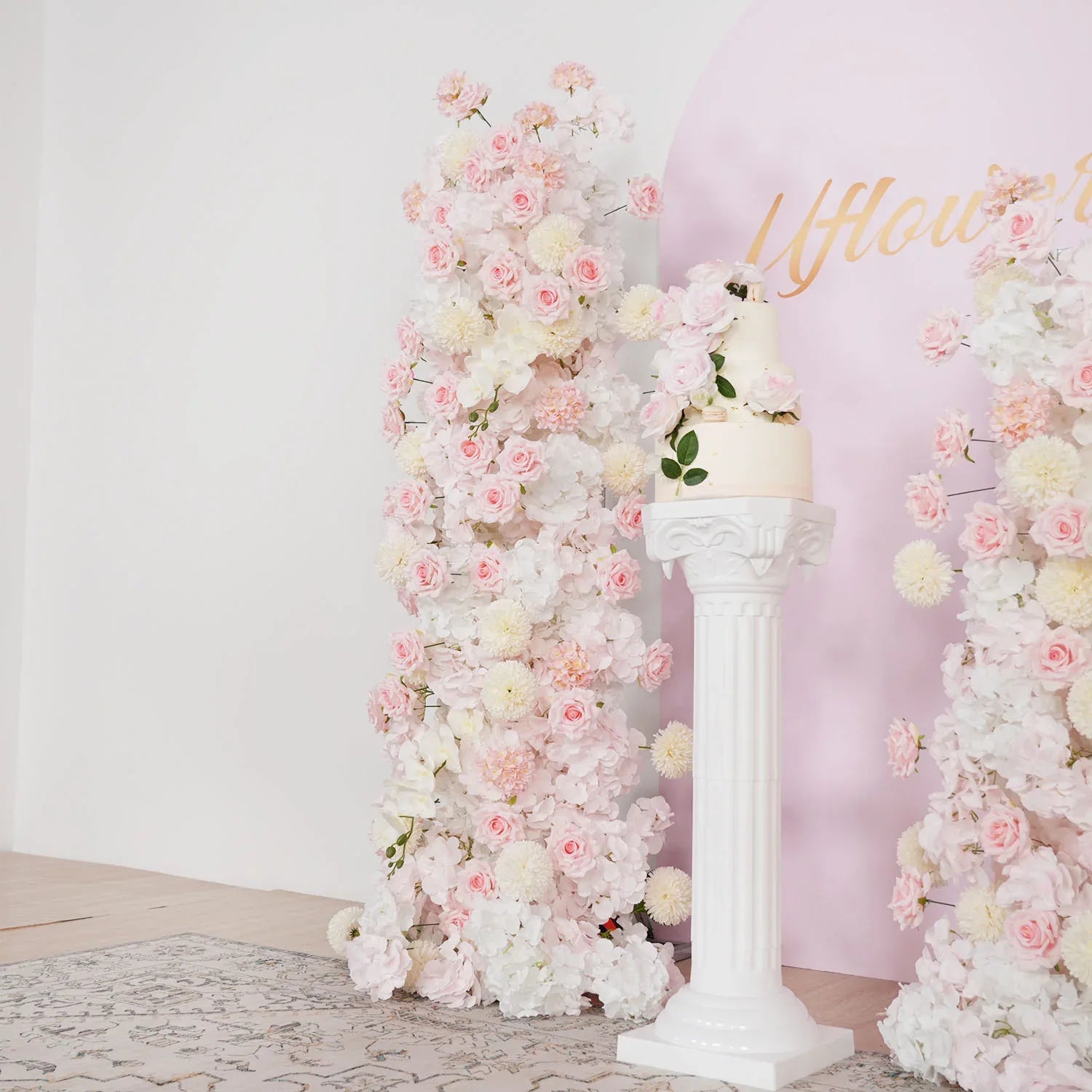 Uflower Pink Rose Orchid Pompoms Wedding Background Arch KT Board Decorative Flower SET80085 - Uflower