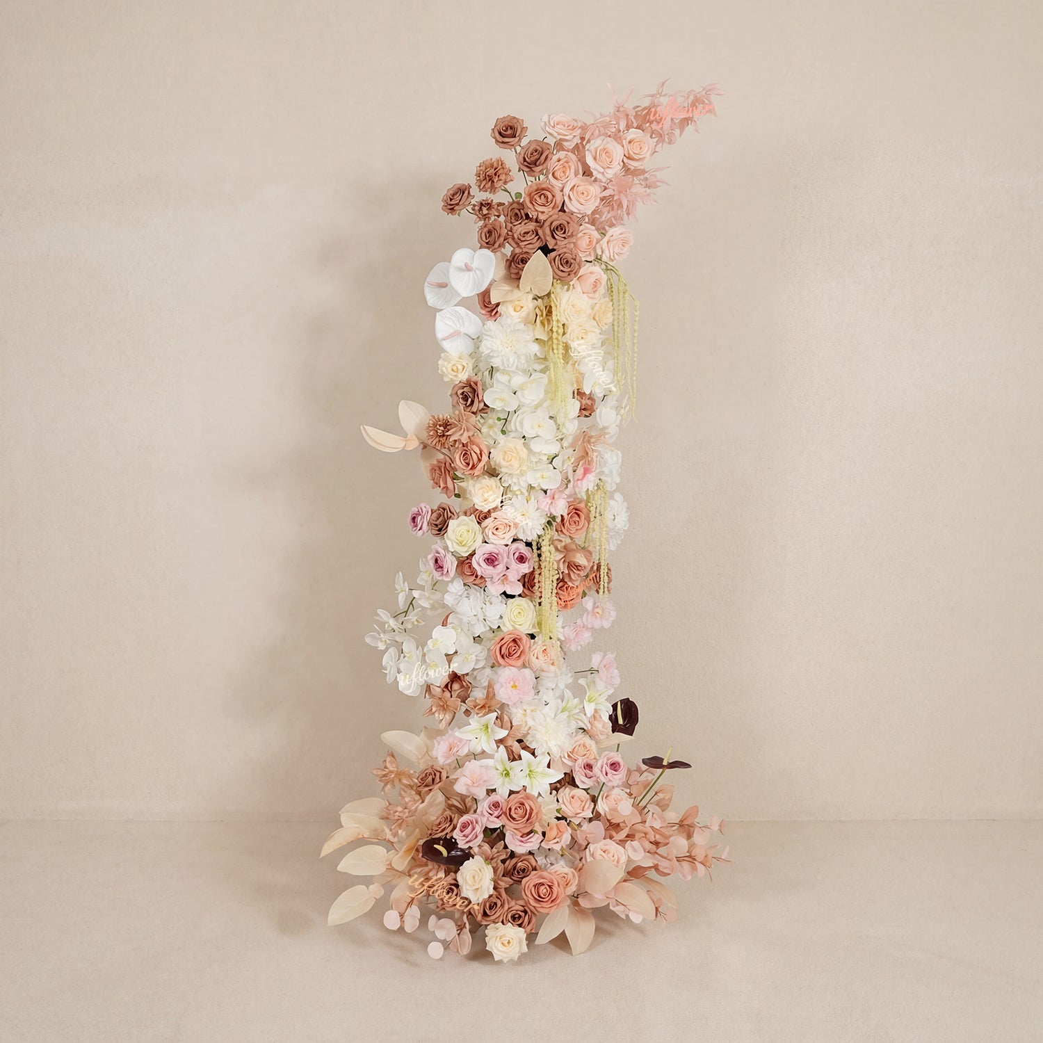 Uflower Terracotta Blush Floral Horn Arch Wedding Backdrop Props SET80222-01