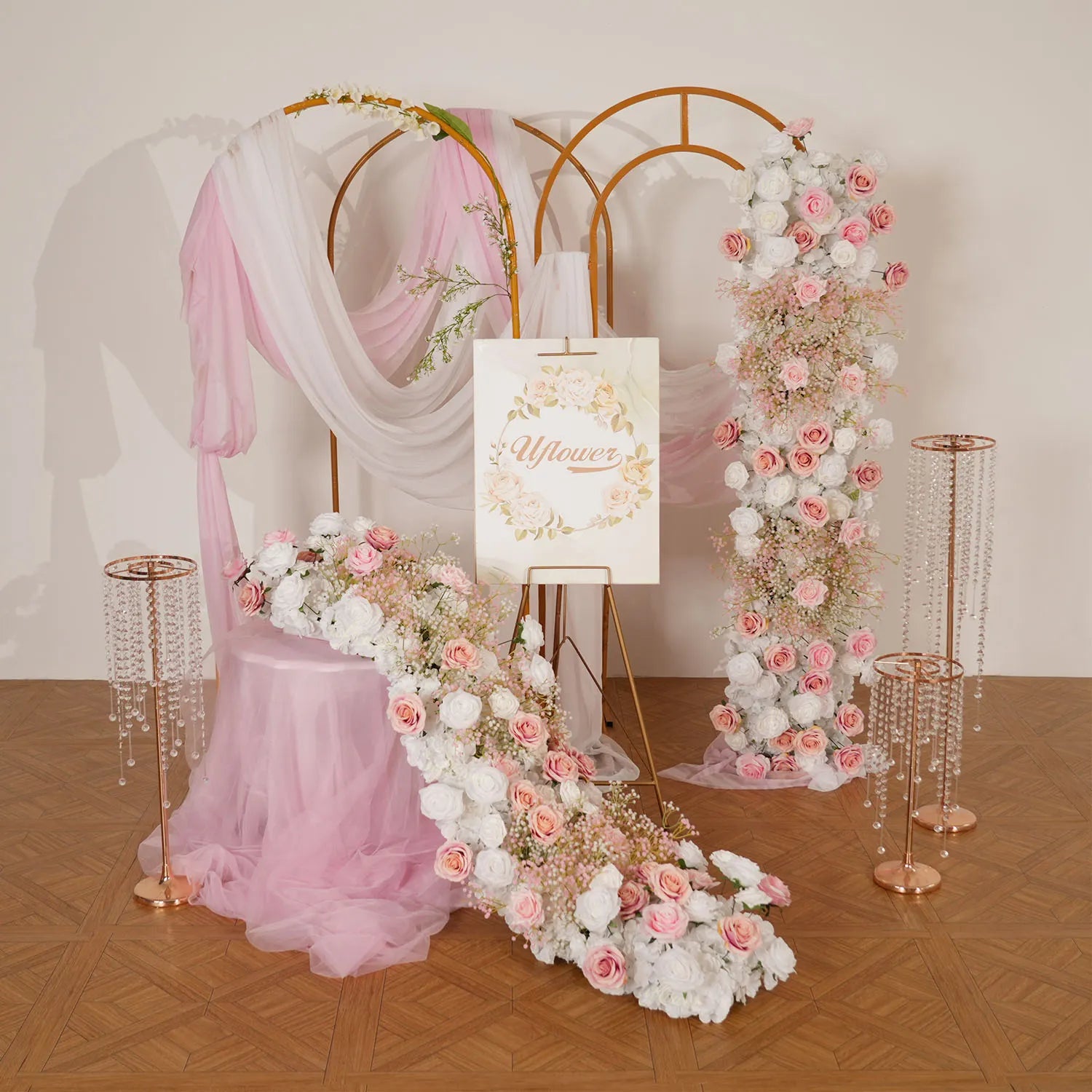 Uflower Baby Breath Pink Sofa Table Runner Floor Flower Arrangement MC80209-01