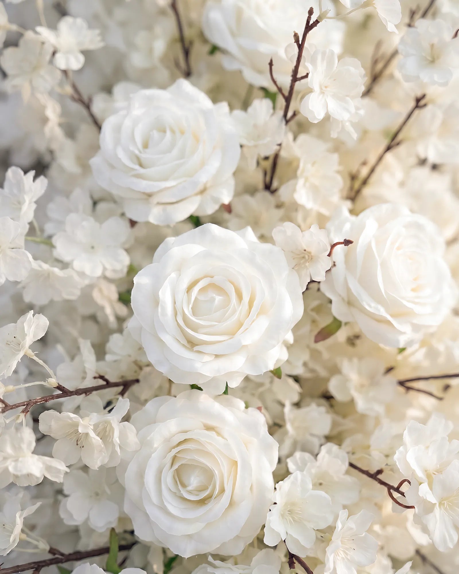 Uflower 100cm White Rose & Sakura Blossom Flower Row with Drapes MC89001-01