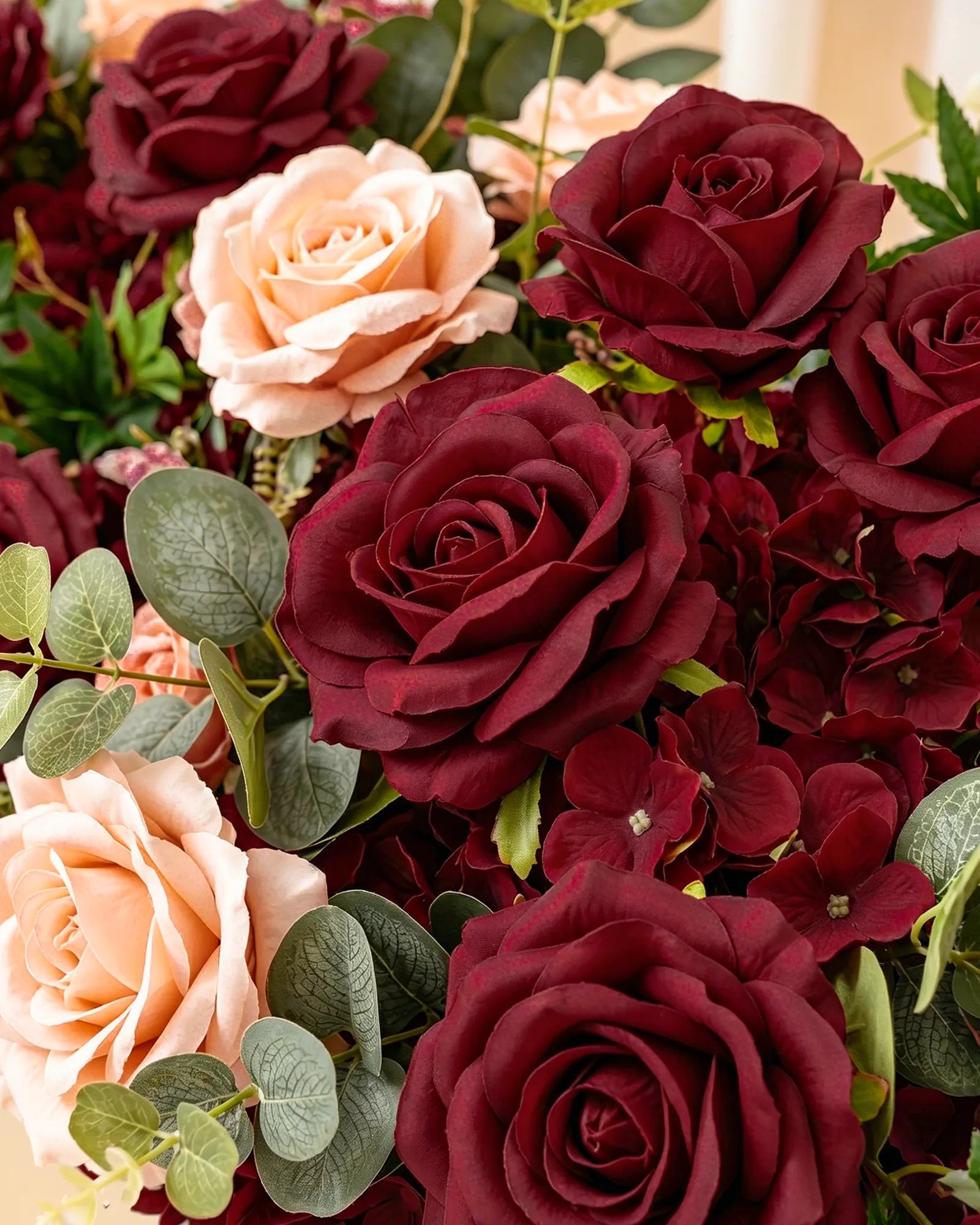 Uflower Burgundy Blush Rose Flower Row with Drapes MC89010-01