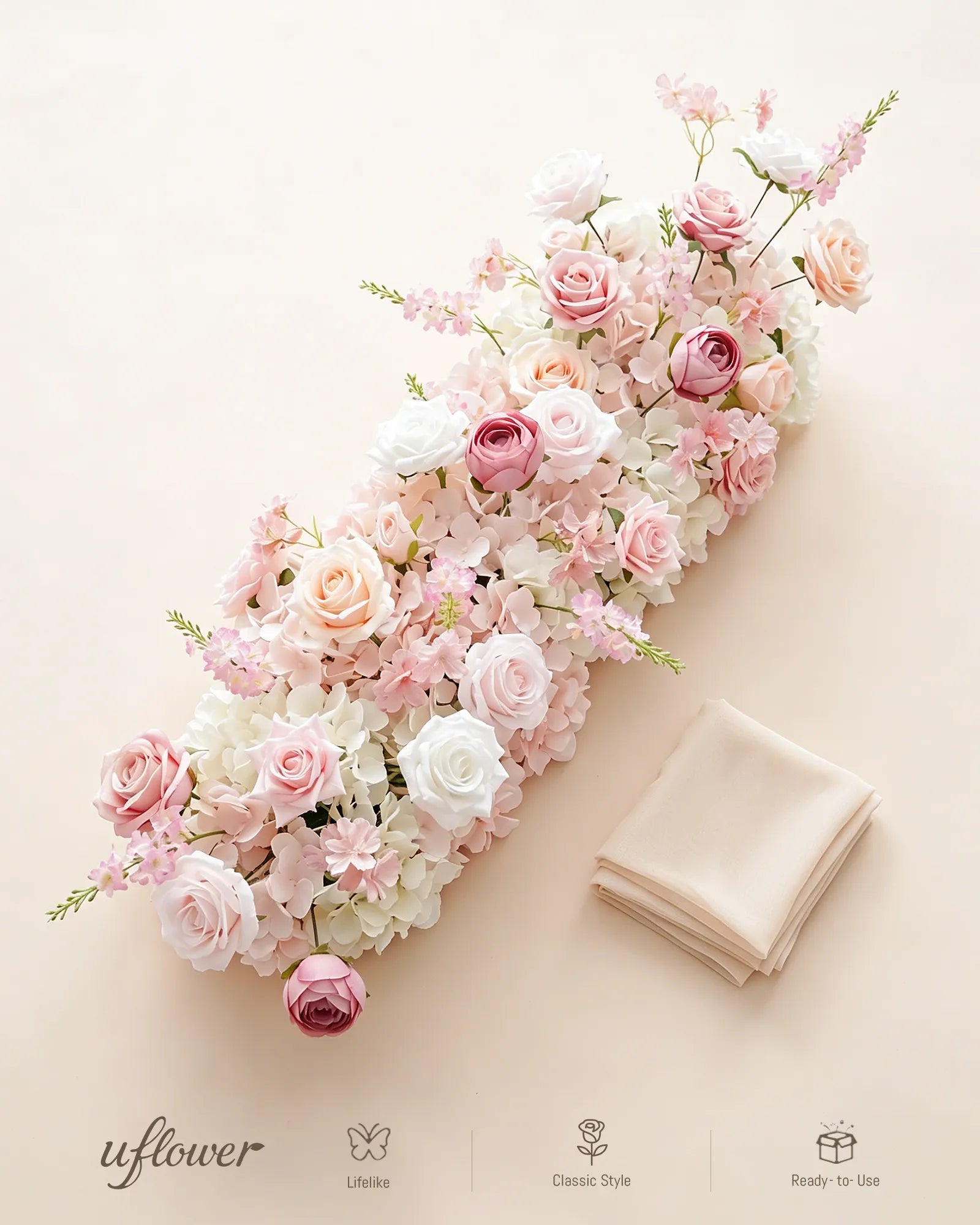 Uflower 100cm Pastel Pink & White Flower Row with Drapes MC89003-01