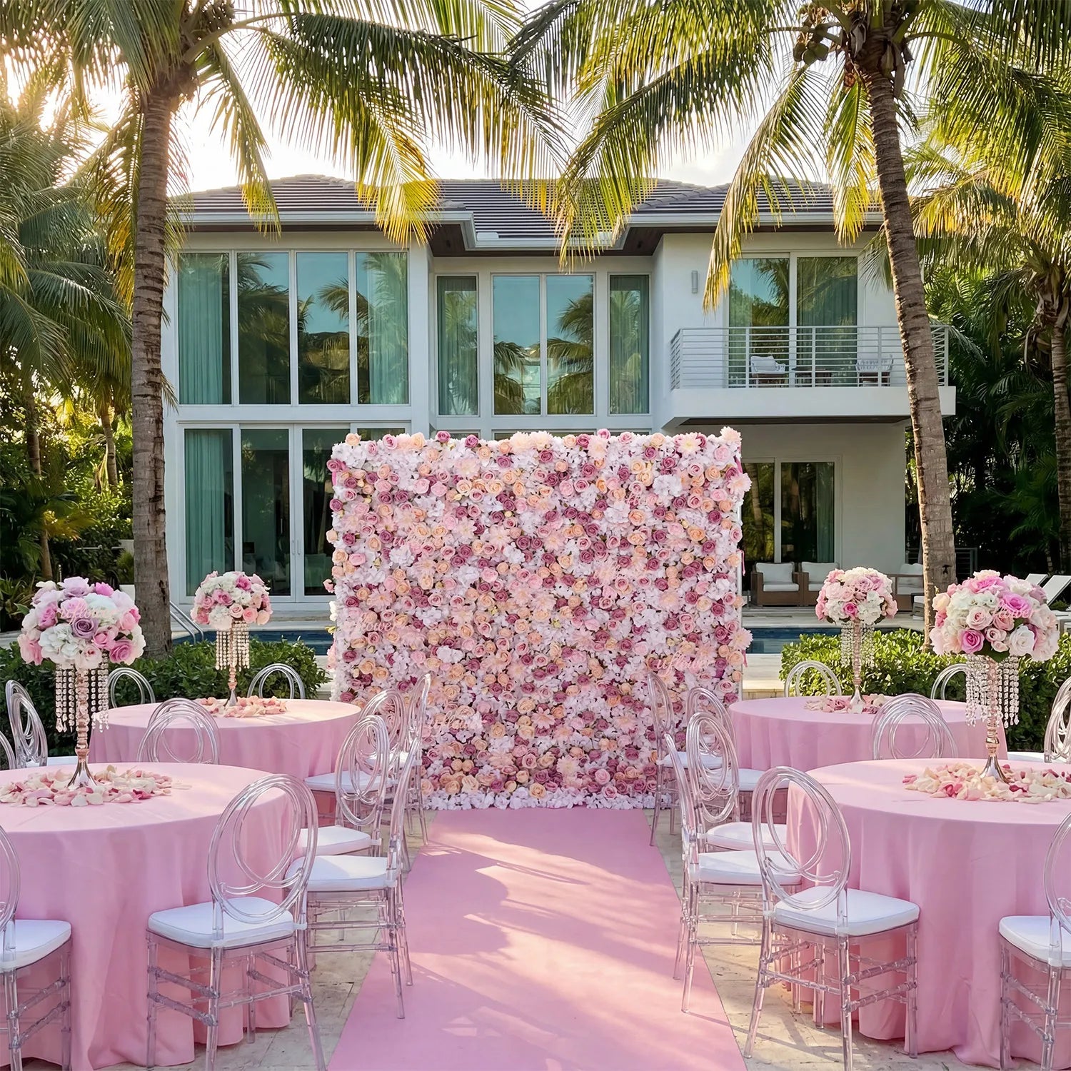 Uflower Artificial Pink Champagne Rose 5D Wedding Flower Wall SET80093