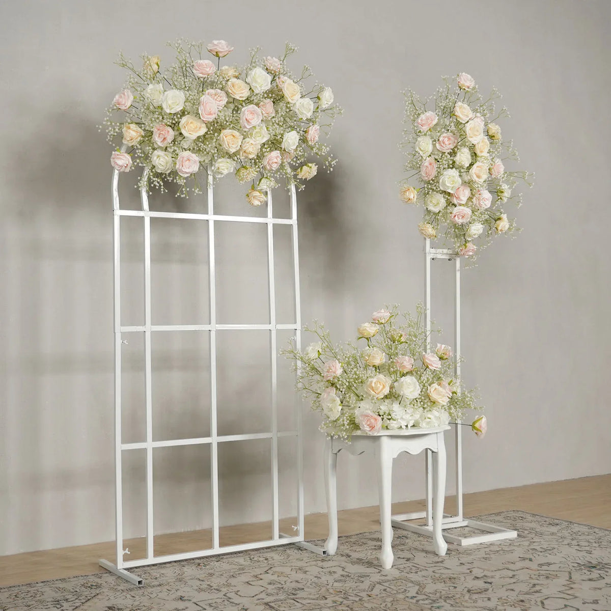 Uflower Champagne White Babysbreath Rose Arrangement Wedding KT Backdrop Decor SET80131 - Uflower