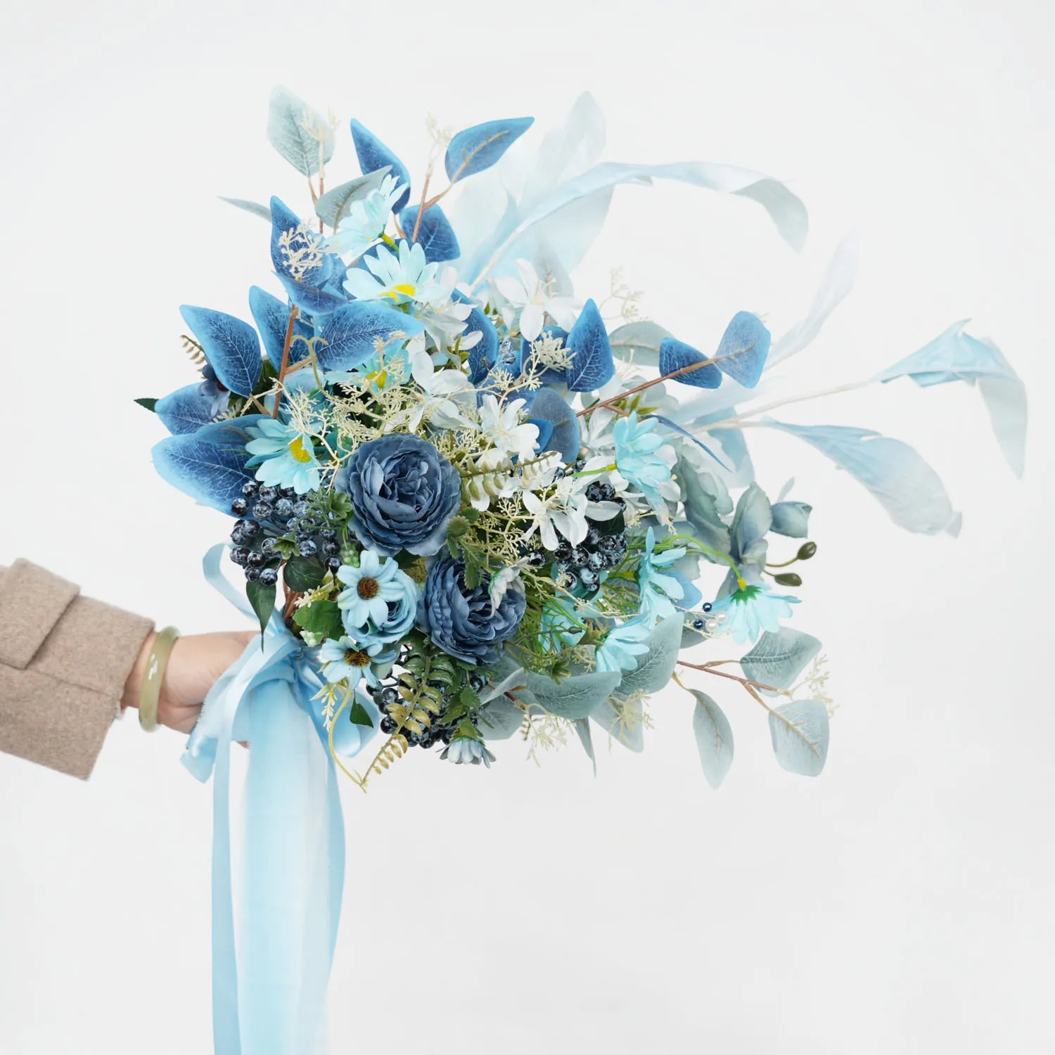 Uflower Small Round Bridal Bouquet in Dusty Blue MG80007-01