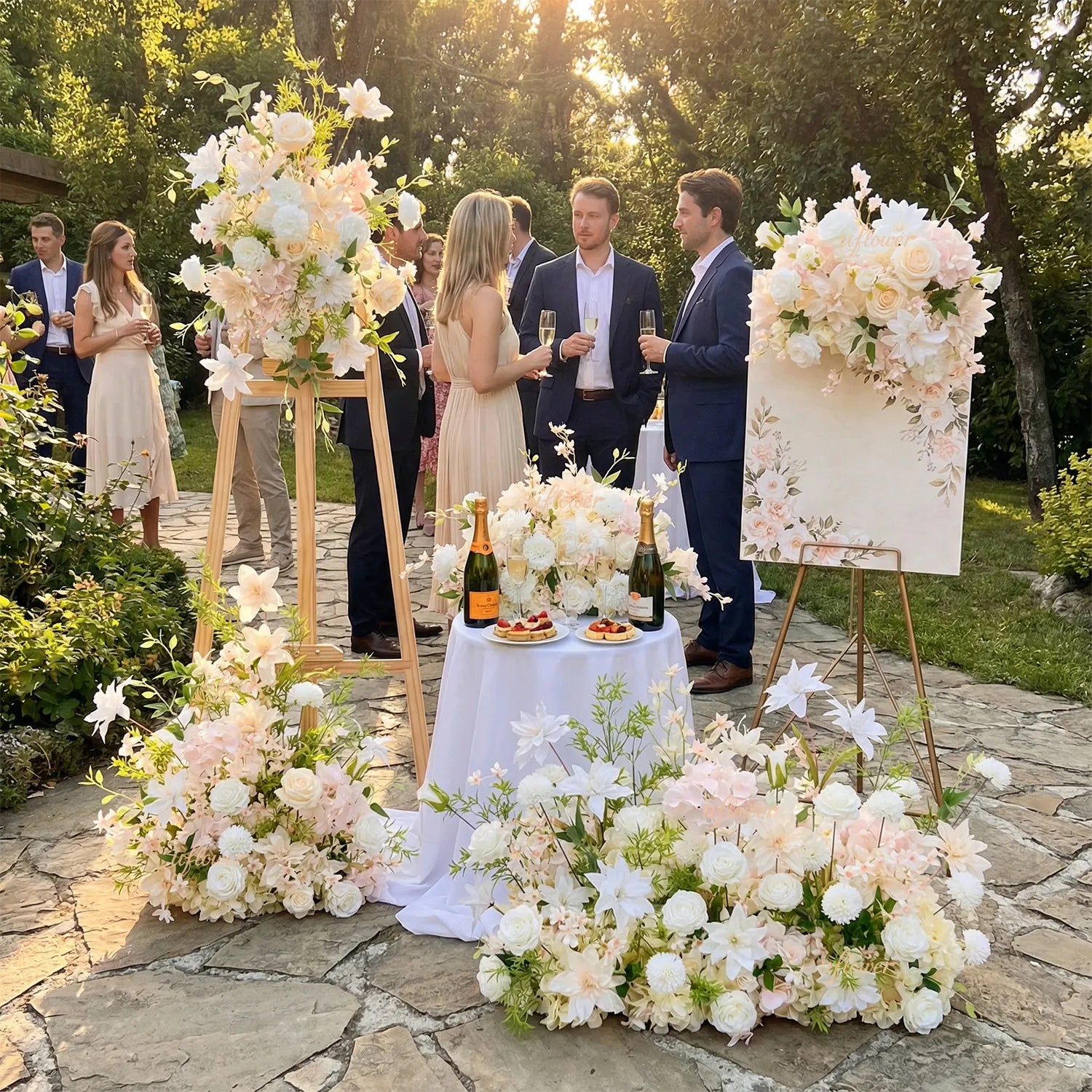 Uflower Artificial White Pink Wedding KT Backdrop Flower Row Decor SET80091