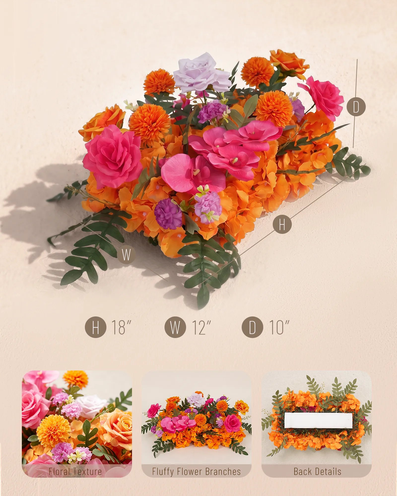 Uflower 50cm Rose Red Orange Flower Row MC89002-03