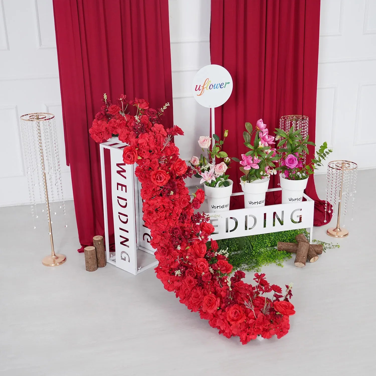 Uflower Artificial Red Rose Flower Row Sofa Table Runner Floor Flower Arrangement MC80126 - Uflower