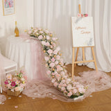 Uflower  Pink Rose&Baby's Breath Flower Row  Table Runner  MC80230-05