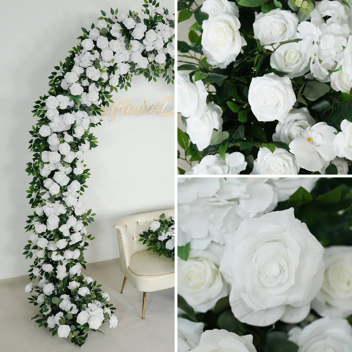 Uflower Green White Rose Willow Leaves Wedding Background Arch Decoration Flower Arrangement SET80086 - Uflower