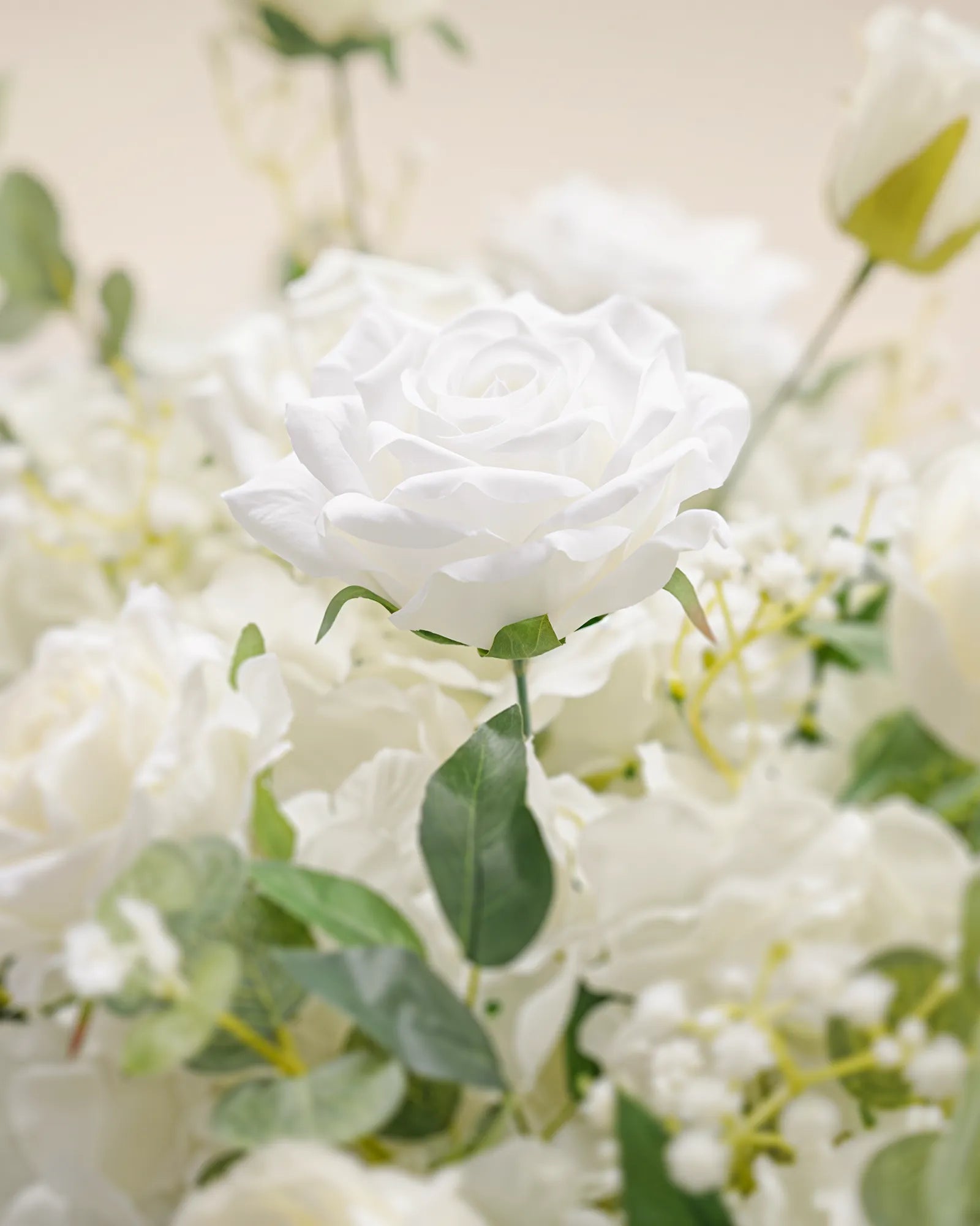 Uflower 200cm White Rose Greenery Flower Row with Drapes MC89004-02