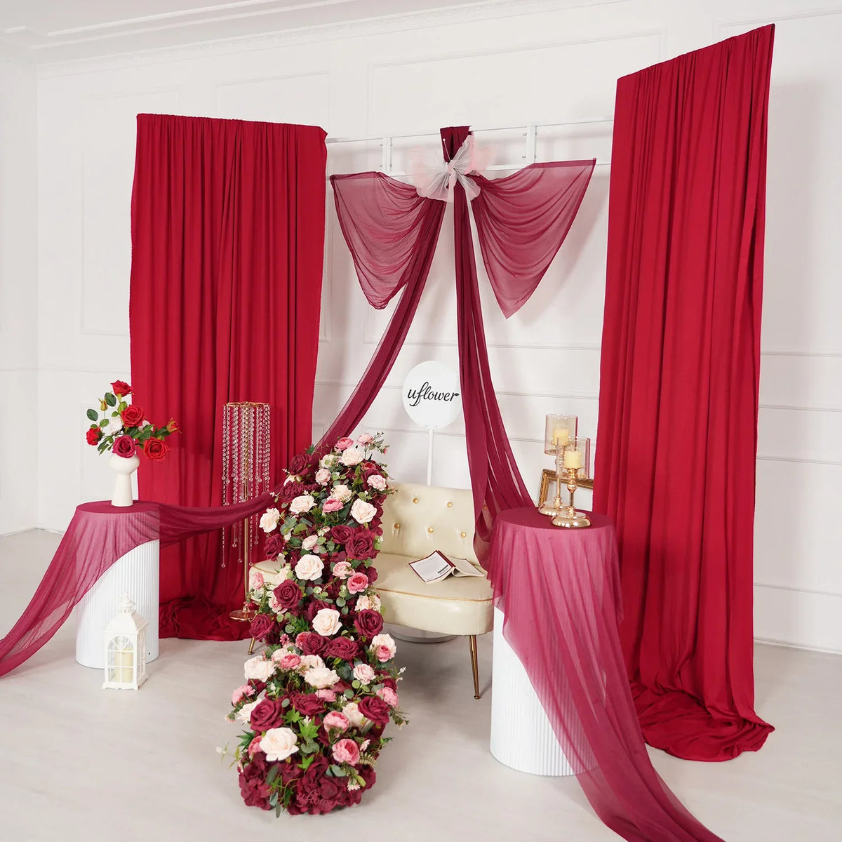 Uflower Artificial Red Rose Flower Row Wedding KT Backdrop Decor MC80124 - Uflower