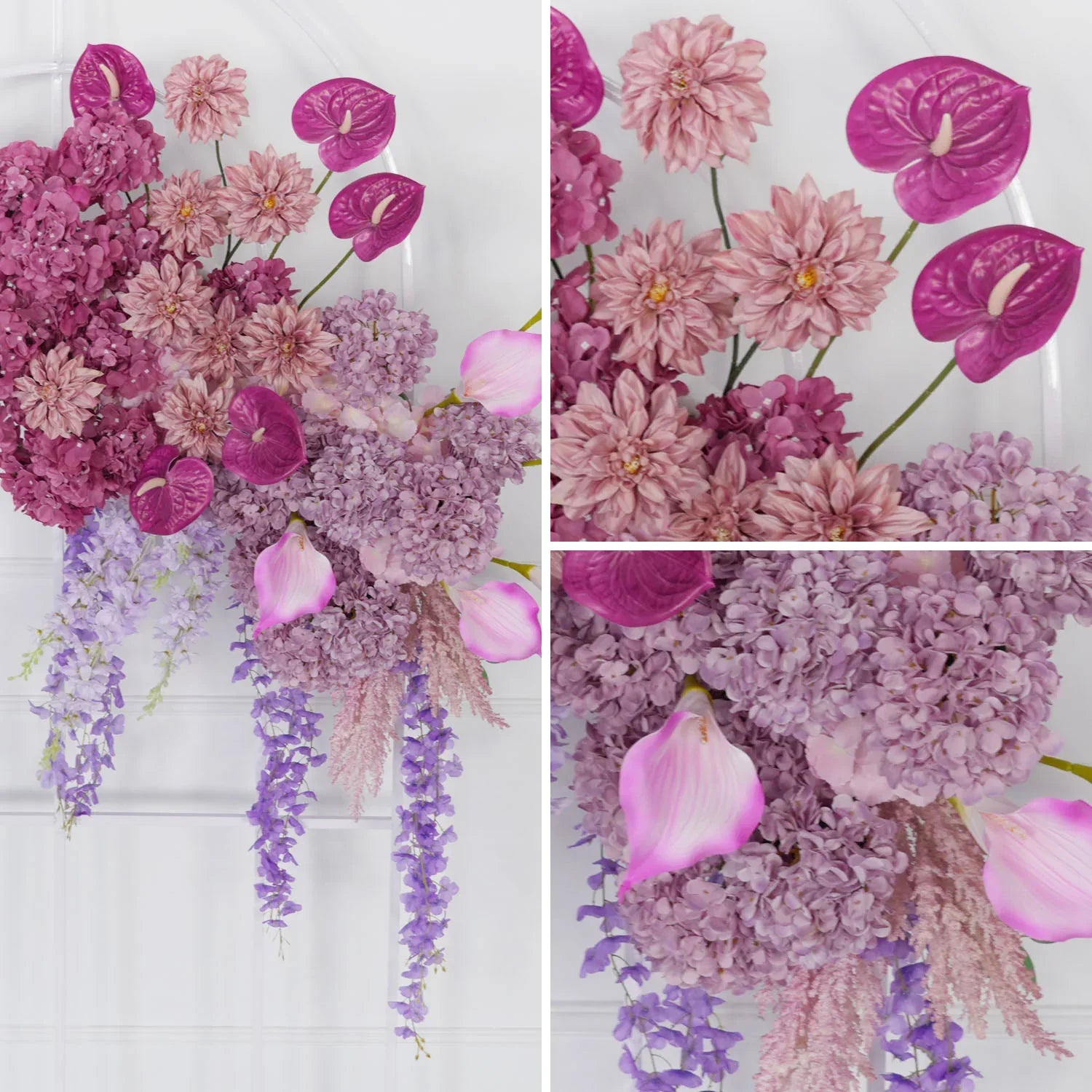 Uflower Rose Hydrangea Calla Lily Wedding Backdrop Arch Hanging Flower Row Floor Floral Arrangement SET80083 - Uflower