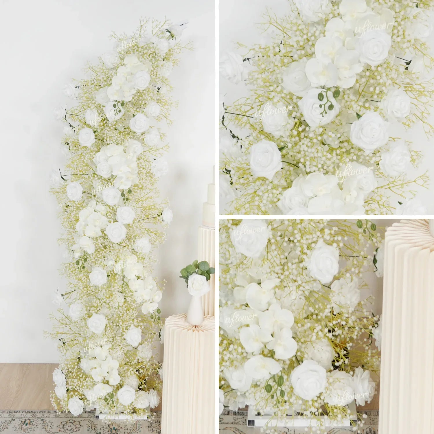 White Flower Row Decor Wedding Backdrop Horn Arch SET80087 - Uflower