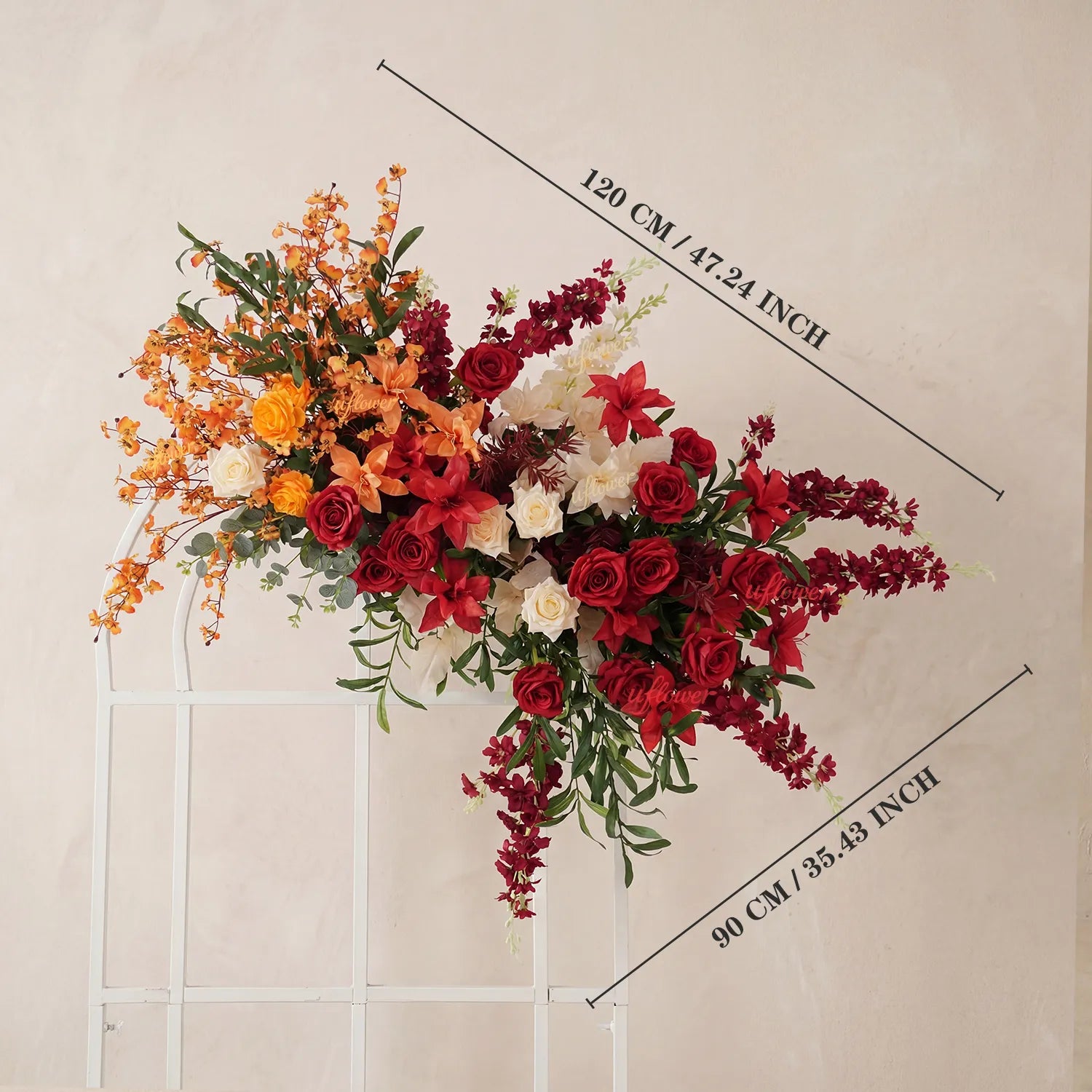 Uflower Red Orange  Flower Wedding Backdrop Arch Floral Arrangement SET80224