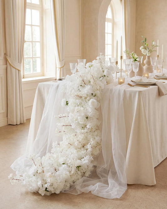 Uflower 200cm White Rose & Sakura Blossom Flower Row with Drapes MC89001-02（test）