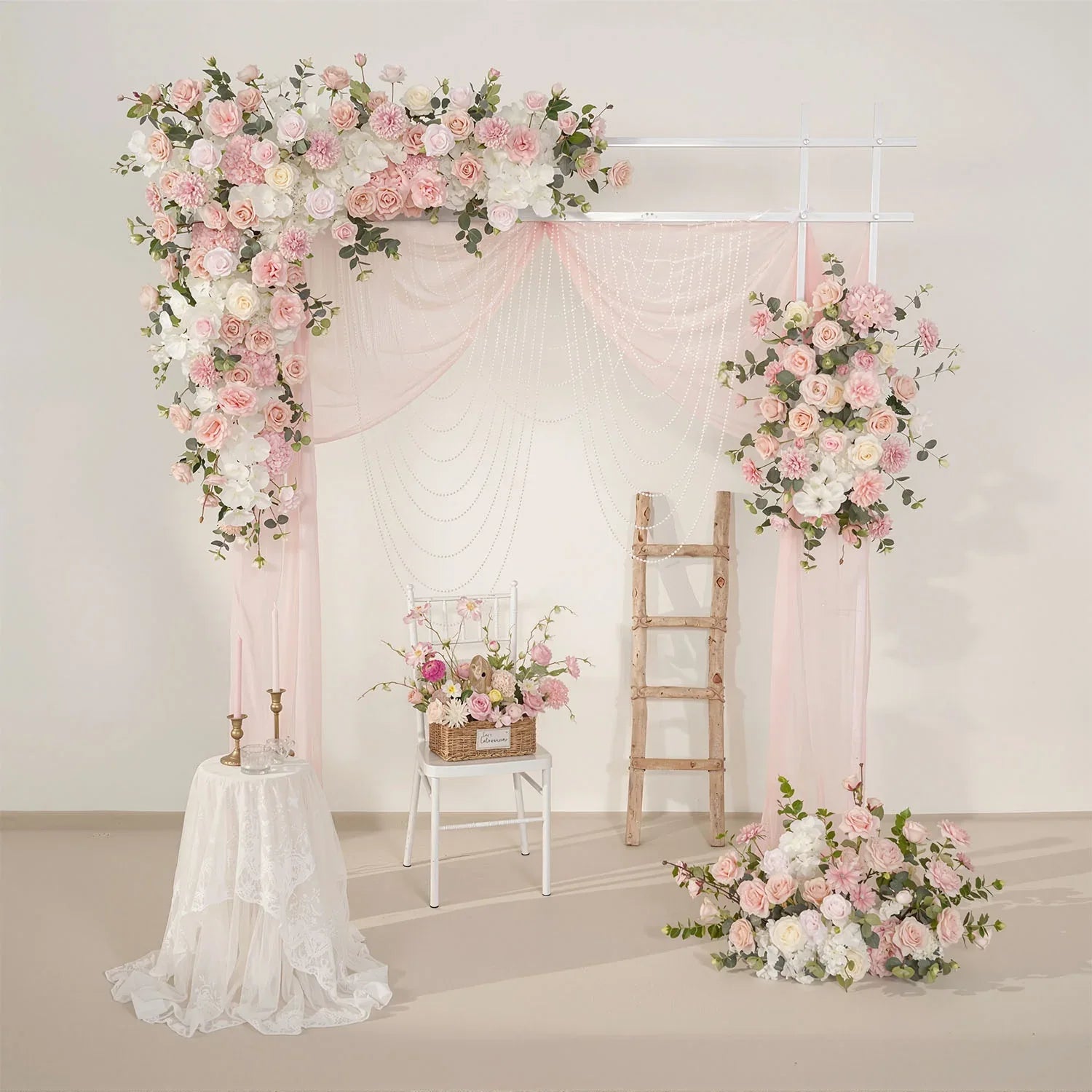 Uflower Wedding Backdrop Pink Rose Green Leaf Floral Arrangement SET80128 - Uflower