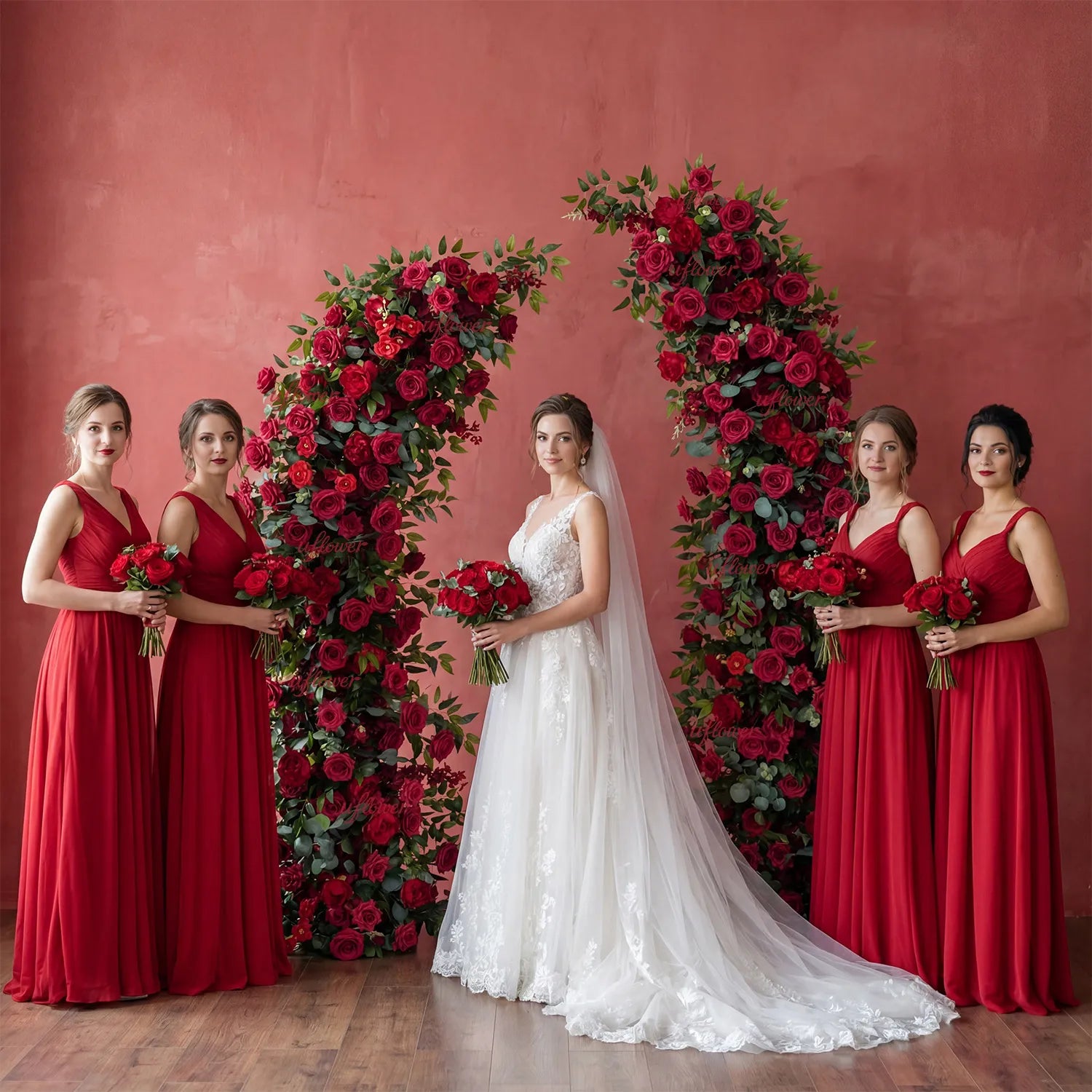 Uflower Red Rose Floral Arch Wedding Backdrop Decor SET80090