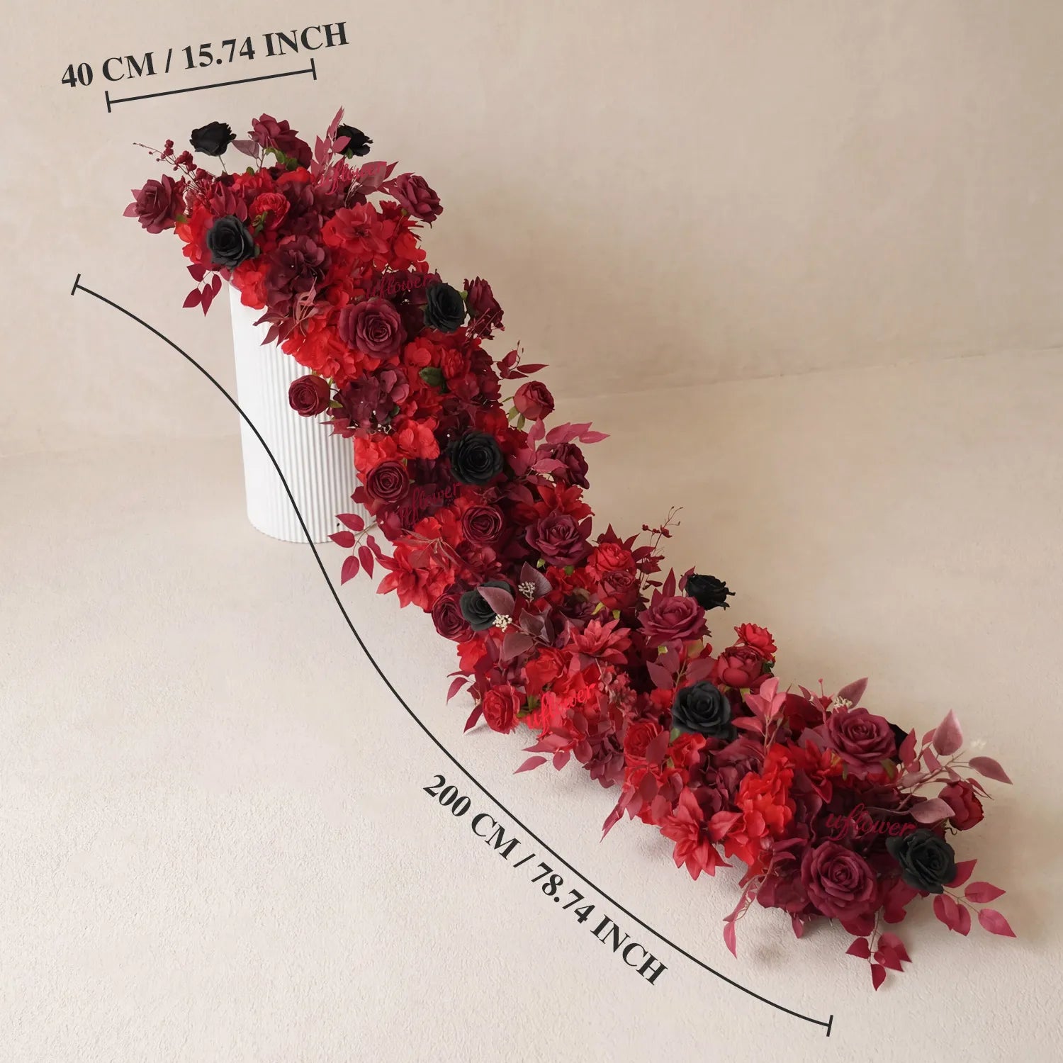 Uflower Red Roses Backdrop Wall Flower Row Wedding Decor MC80210-02