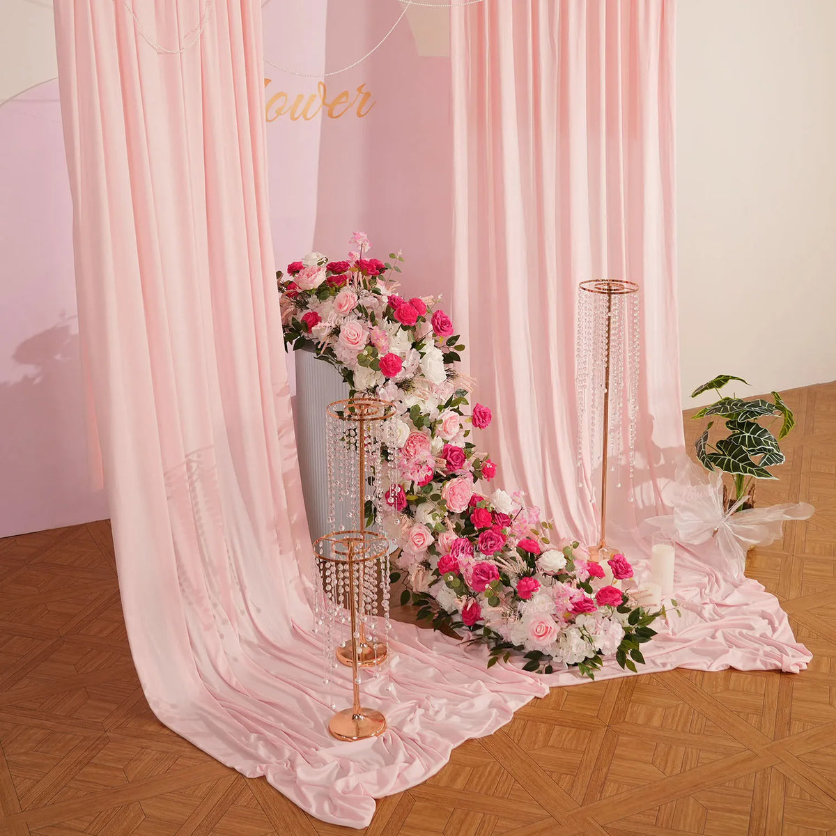 Uflower Décoration florale rose pour toile de fond de mariage, rangée de fleurs pour fête MC80083-01