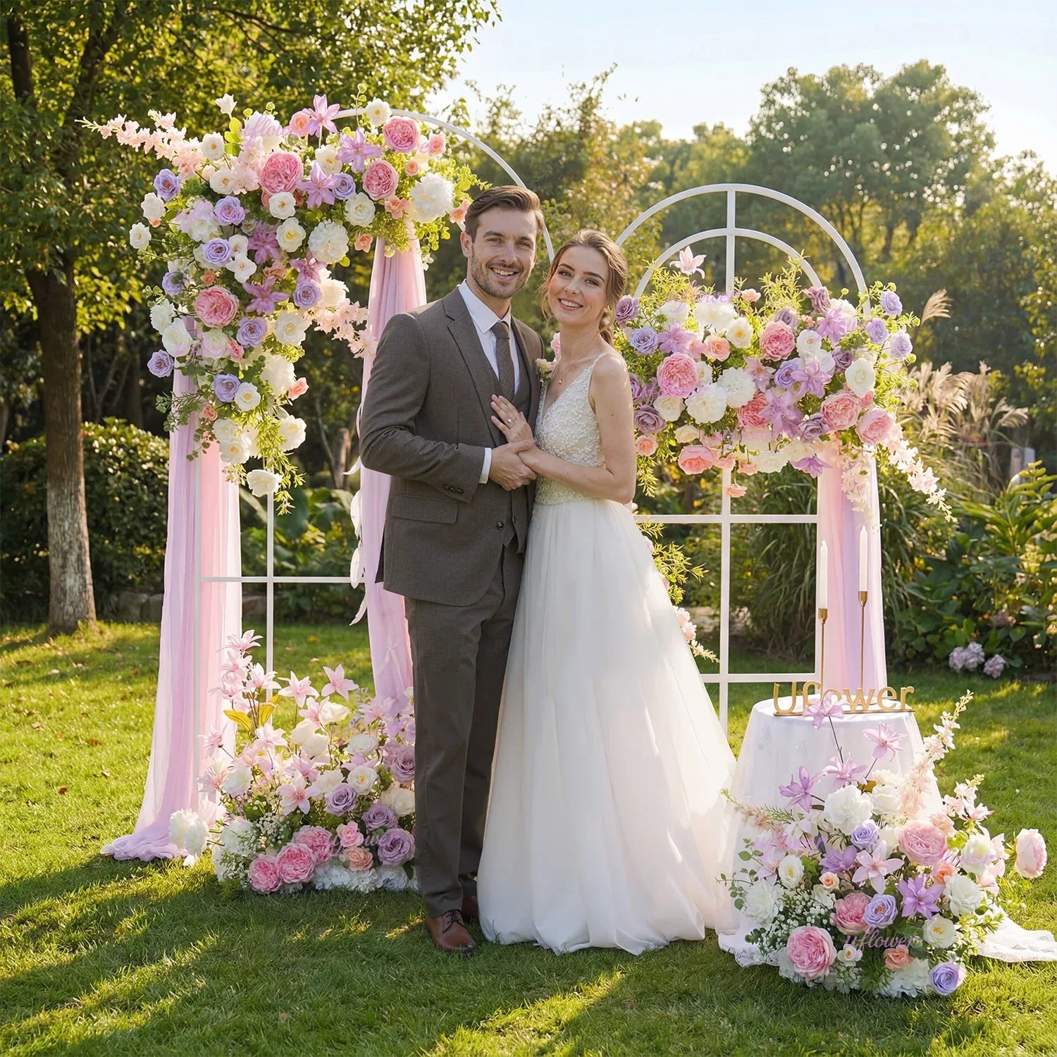 Uflower Artificial Purple Pink Wedding KT Backdrop Flower Row Decor SET80077 - Uflower