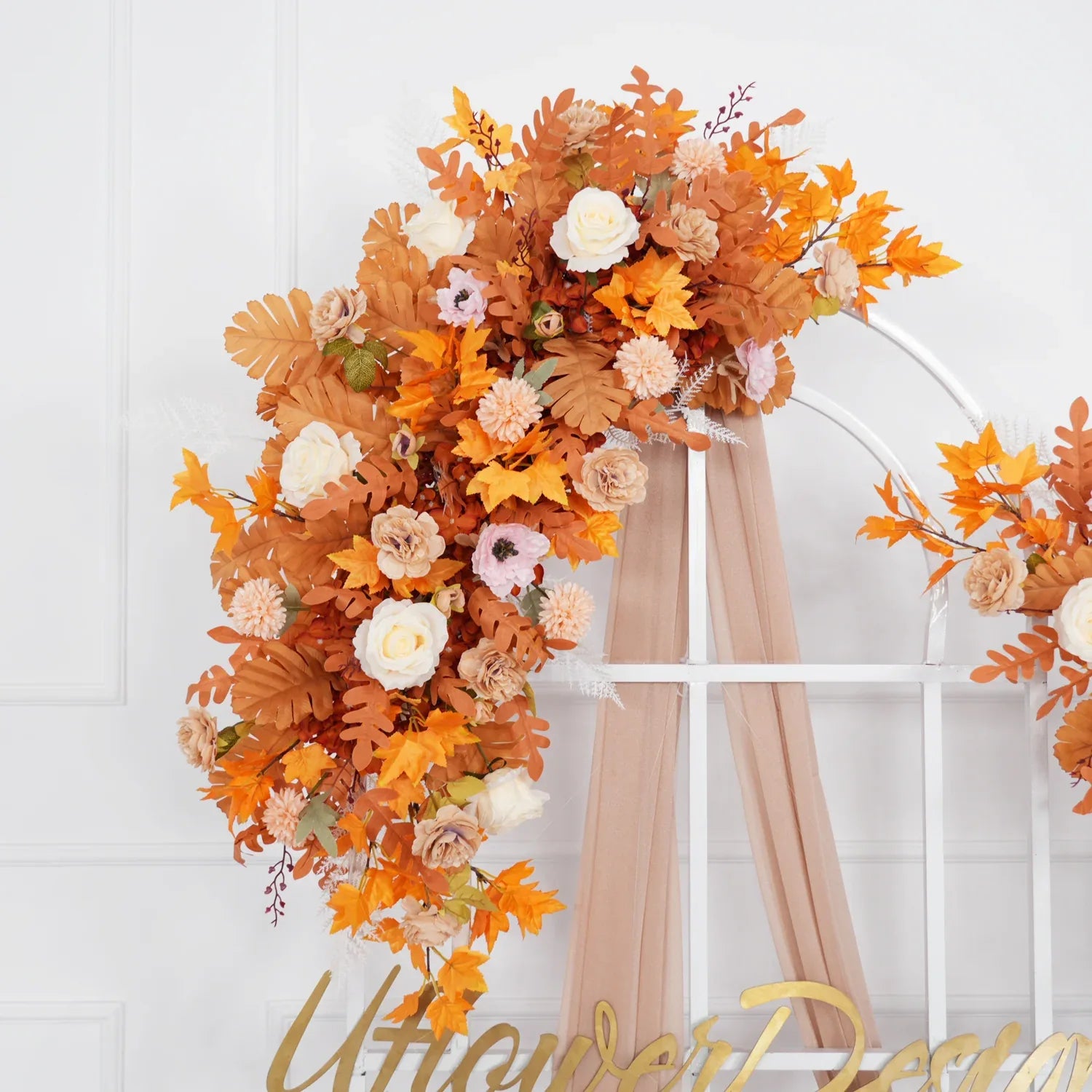 Artificial Orange Wedding KT Backdrop Flower Row Decor SET80073 - Uflower