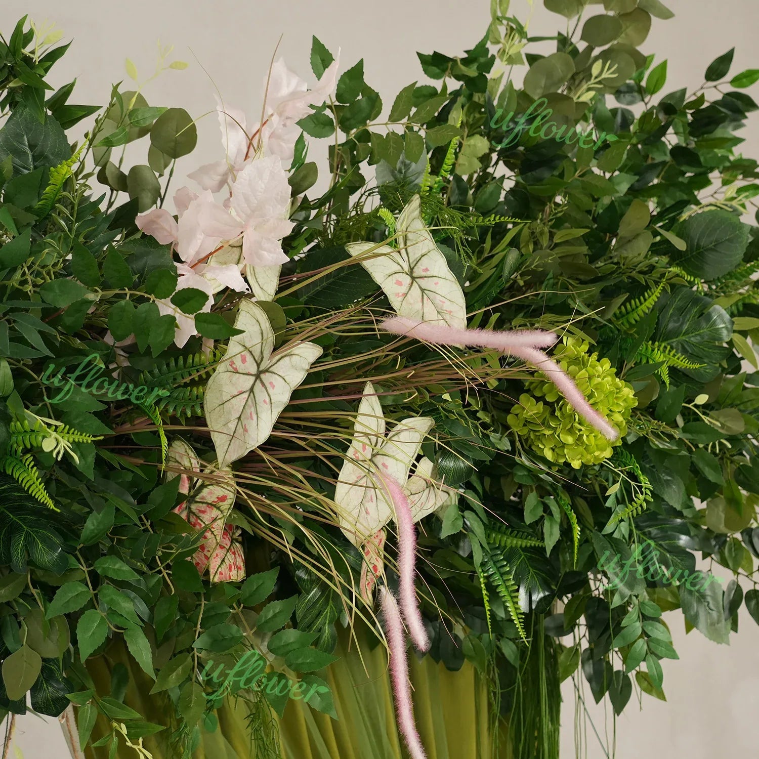 Uflower Artificial Green Leaves Flower Row Wedding KT Backdrop Decor MC80258-01 - Uflower
