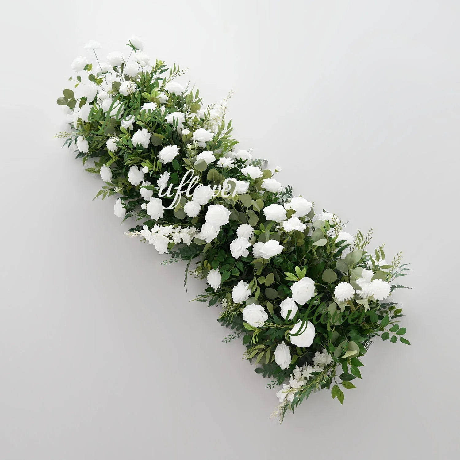 Uflower White Rose Green Leaf Floral Row Decor Wedding Backdrop Door Arch SET80147 - Uflower
