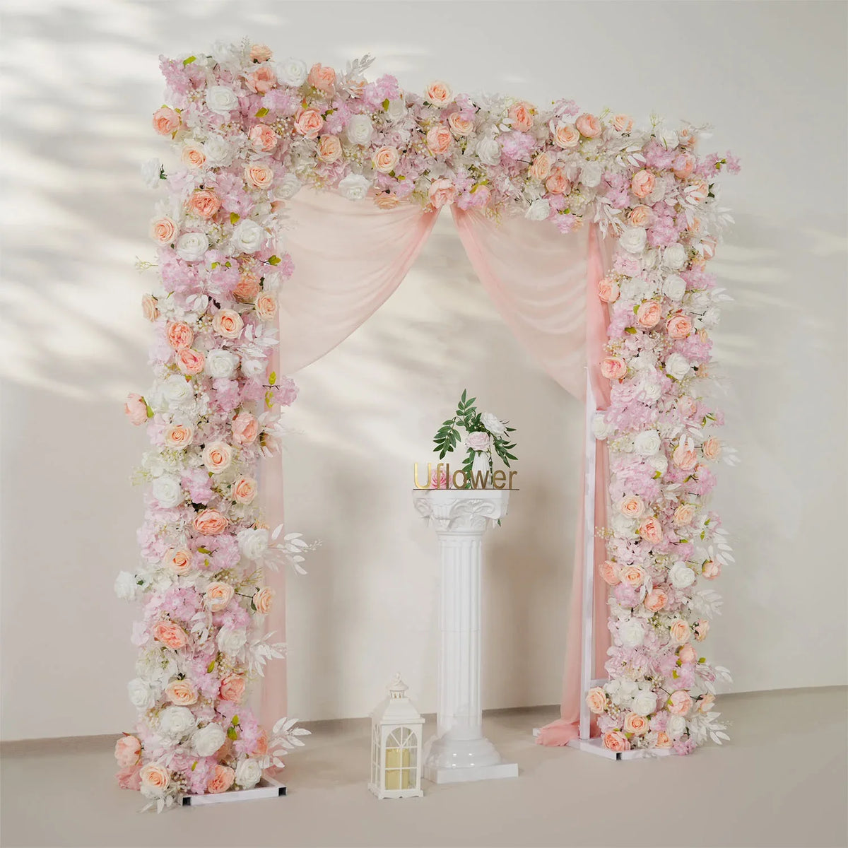 Uflower Pink White Rose Floral Square Arch Wedding Party Backdrop Decoration SET80138 - Uflower
